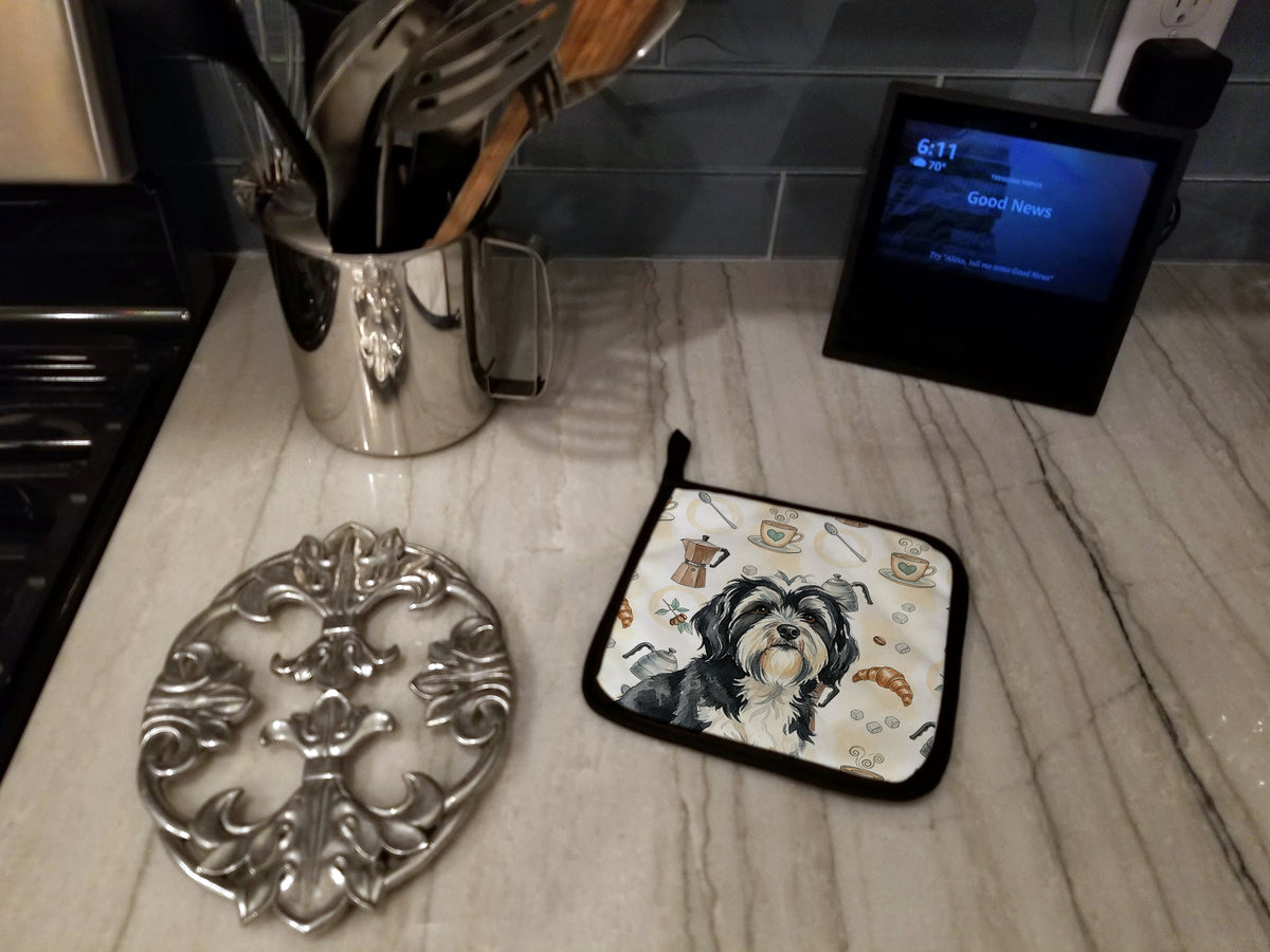 Caroline's Treasures Black and White Tibetan Terrier Coffee Bar Pair of Pot Holders