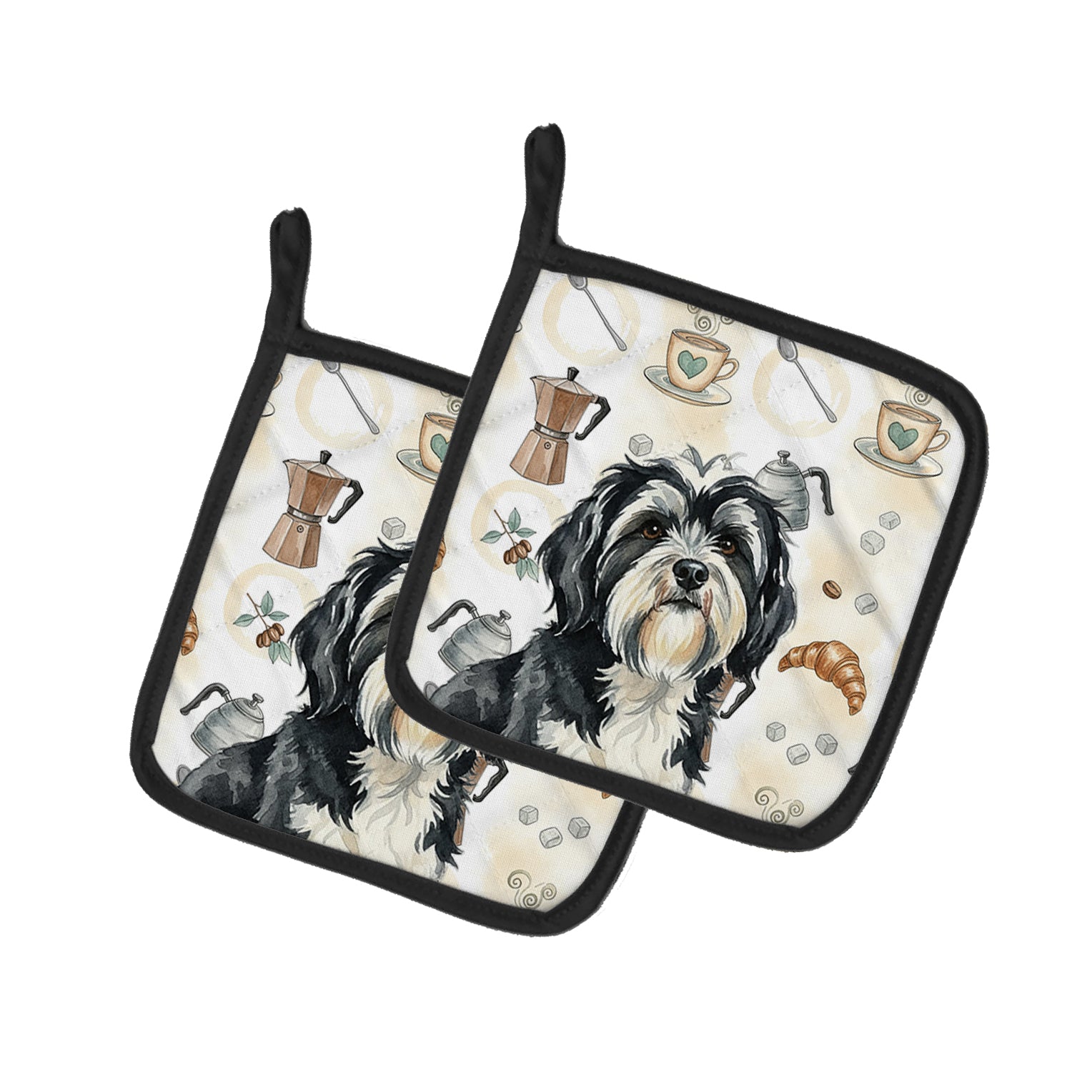 Caroline's Treasures Black and White Tibetan Terrier Coffee Bar Pair of Pot Holders