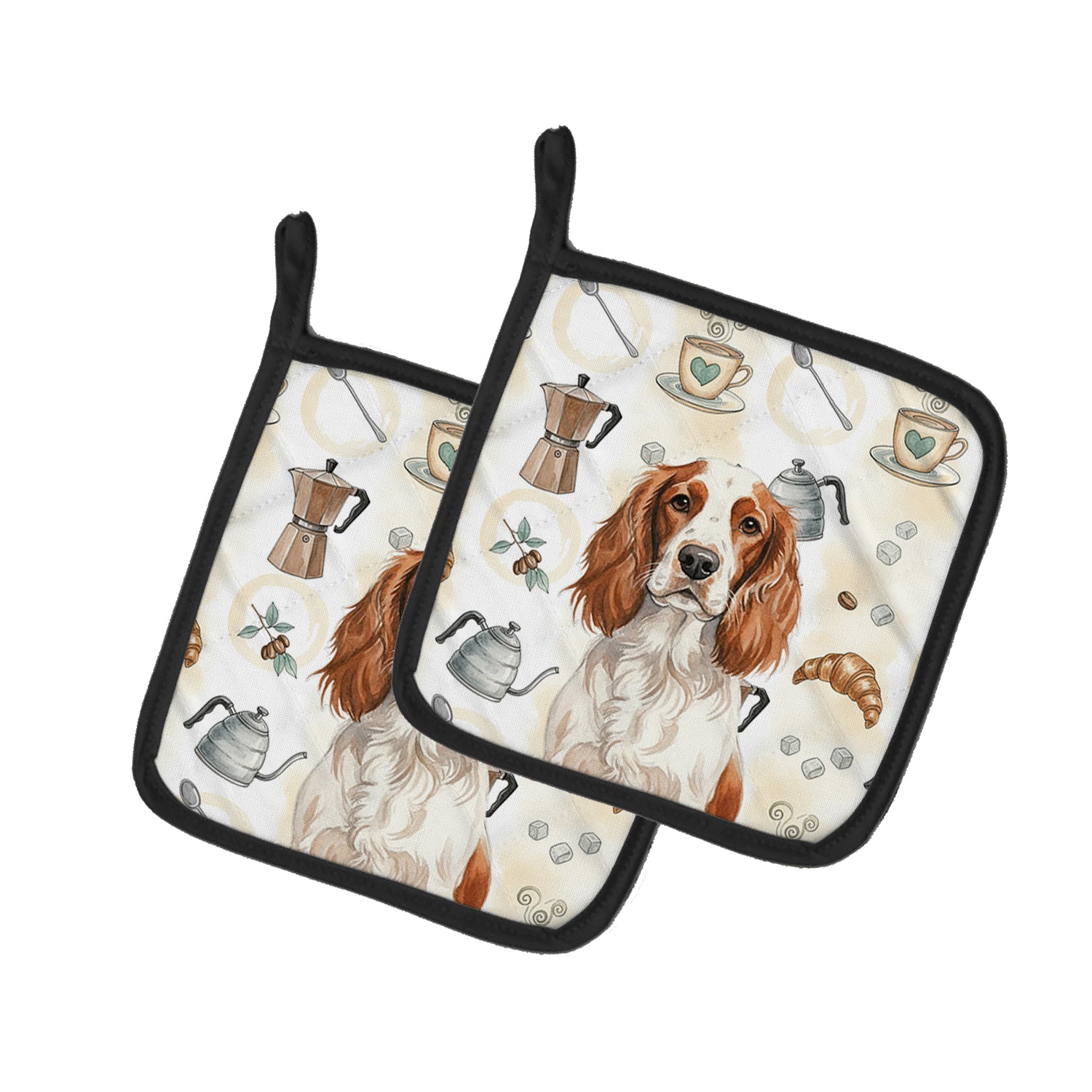 Caroline's Treasures Welsh Springer Spaniel Coffee Bar Pair of Pot Holders