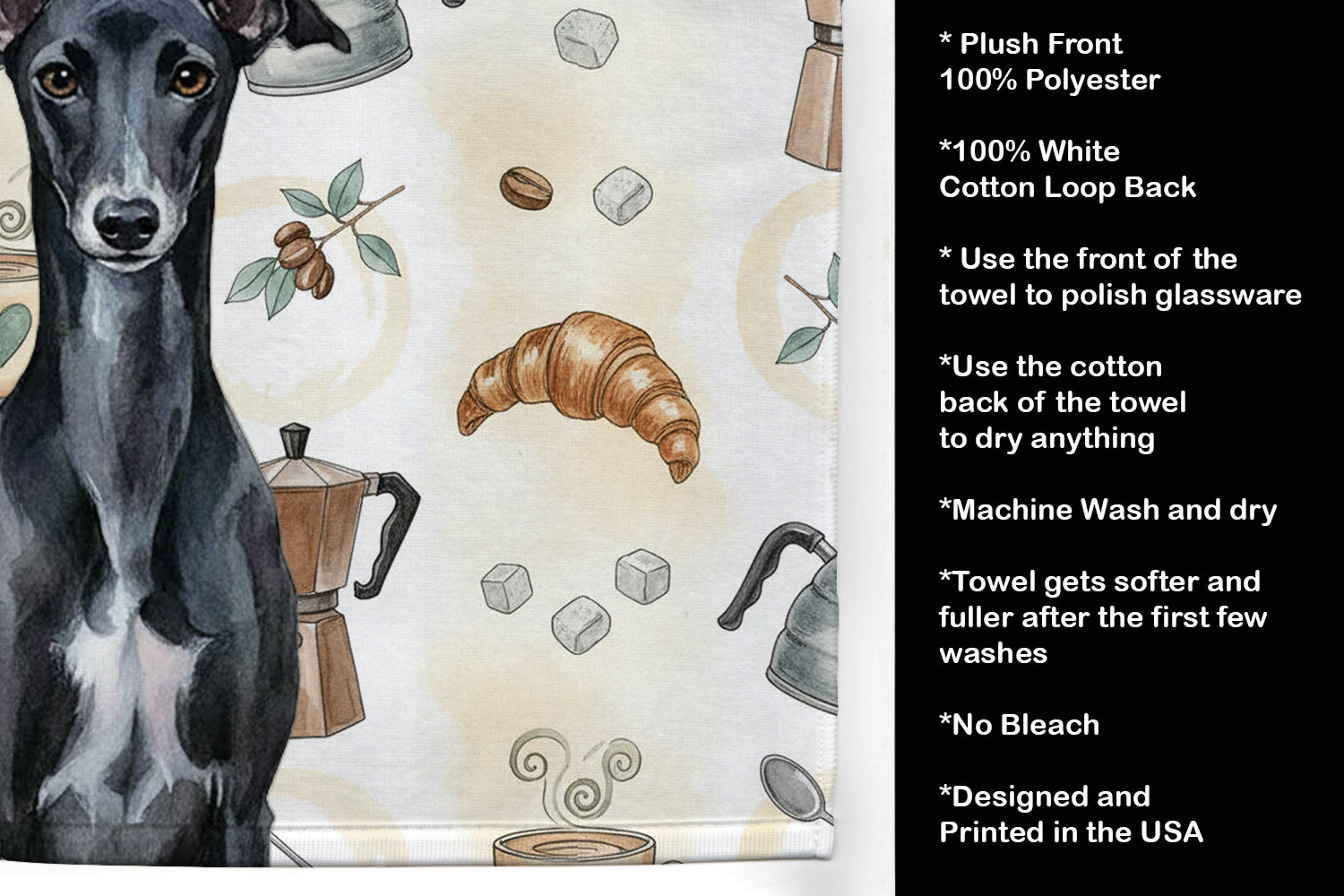 Caroline's Treasures Black Whippet Coffee Bar Kitchen Towel