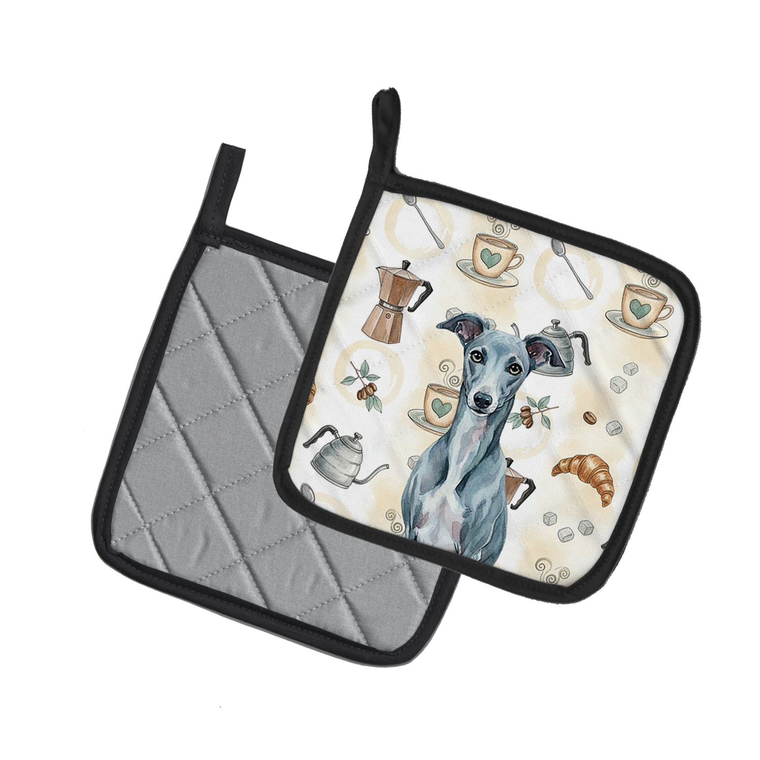 Caroline's Treasures Blue Whippet Coffee Bar Pair of Pot Holders