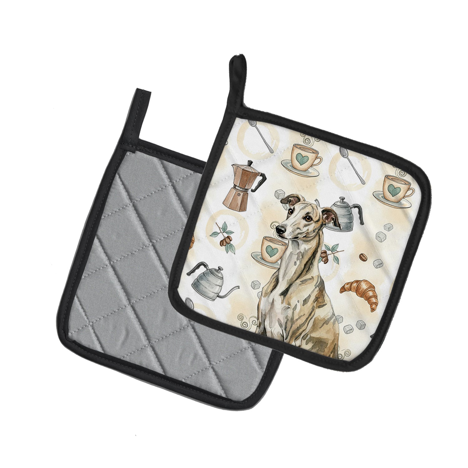Caroline's Treasures Brindle Whippet Coffee Bar Pair of Pot Holders