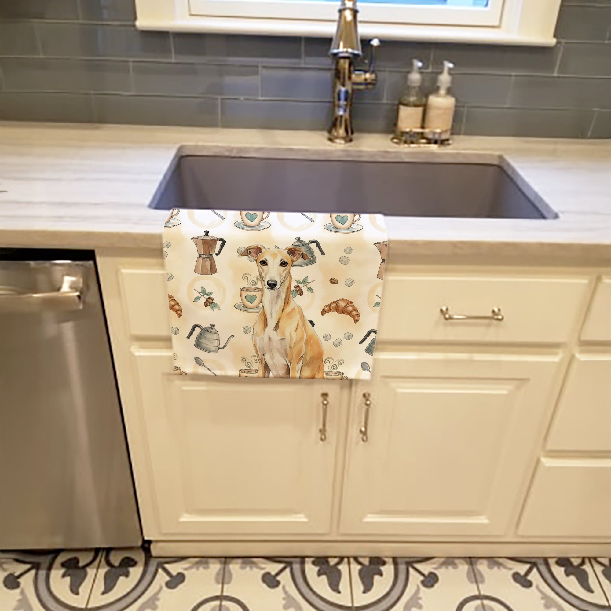 Caroline's Treasures Fawn Whippet Coffee Bar Kitchen Towel