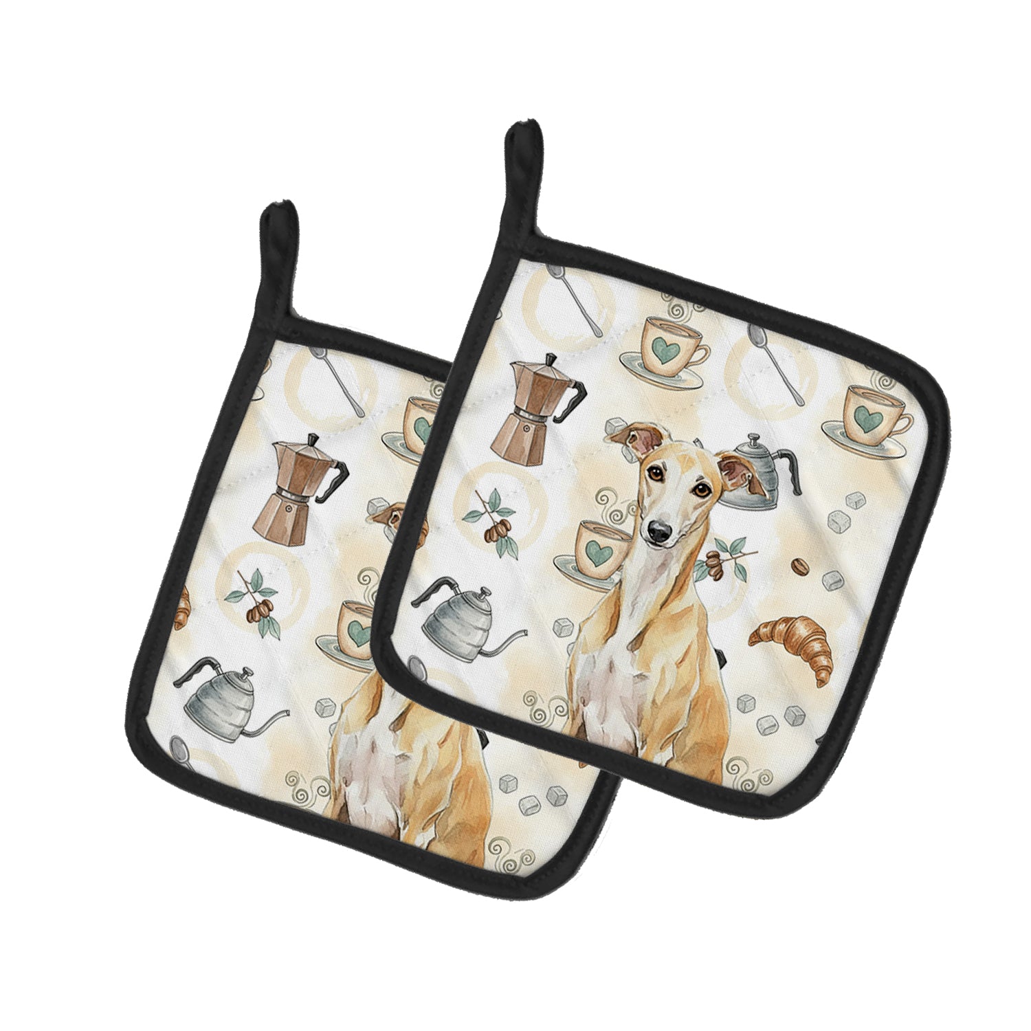 Caroline's Treasures Fawn Whippet Coffee Bar Pair of Pot Holders