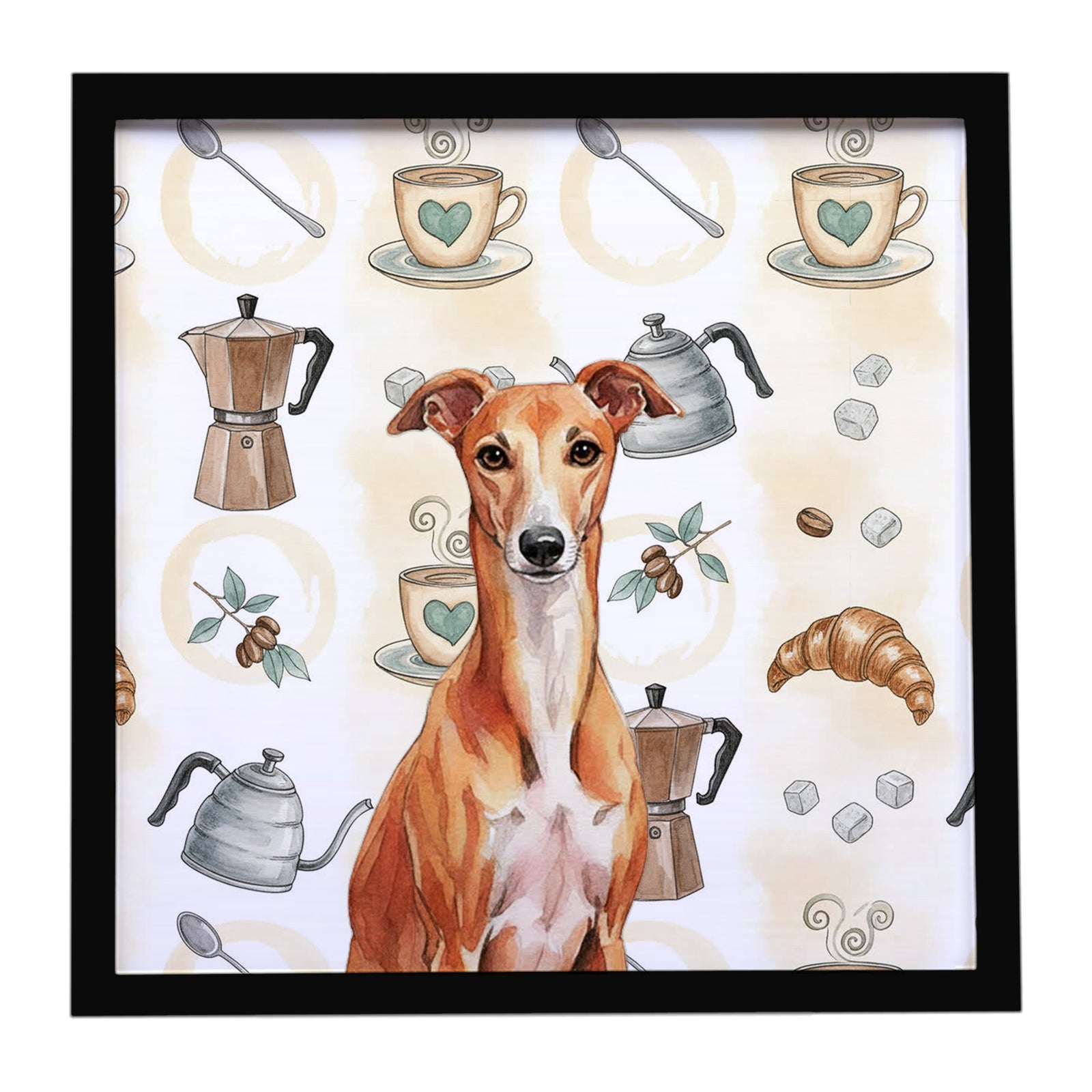 Caroline's Treasures Red Whippet Coffee Bar Framed Metal Print