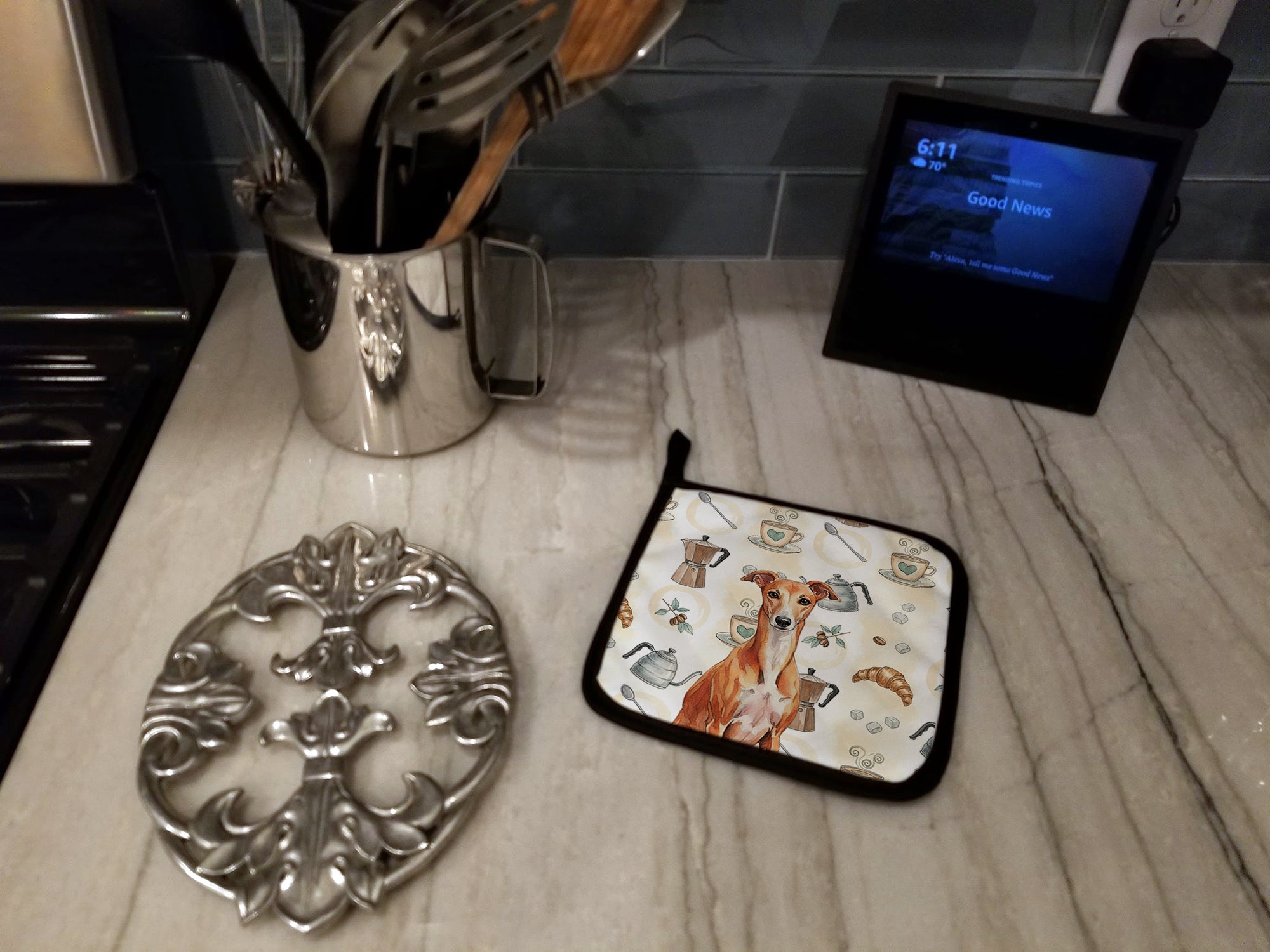 Caroline's Treasures Red Whippet Coffee Bar Pair of Pot Holders