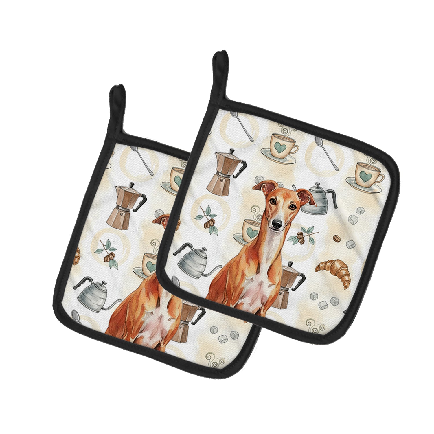 Caroline's Treasures Red Whippet Coffee Bar Pair of Pot Holders