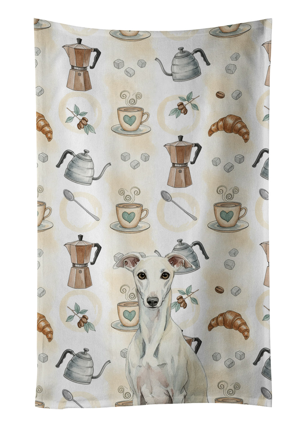 Caroline's Treasures White Whippet Coffee Bar Kitchen Towel