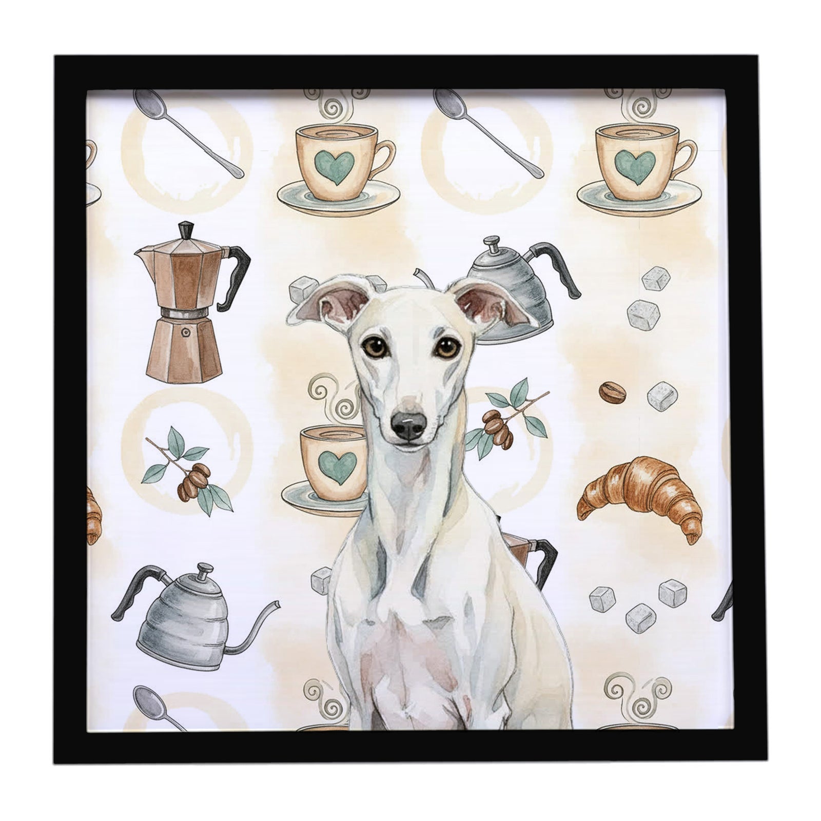 Caroline's Treasures White Whippet Coffee Bar Framed Metal Print