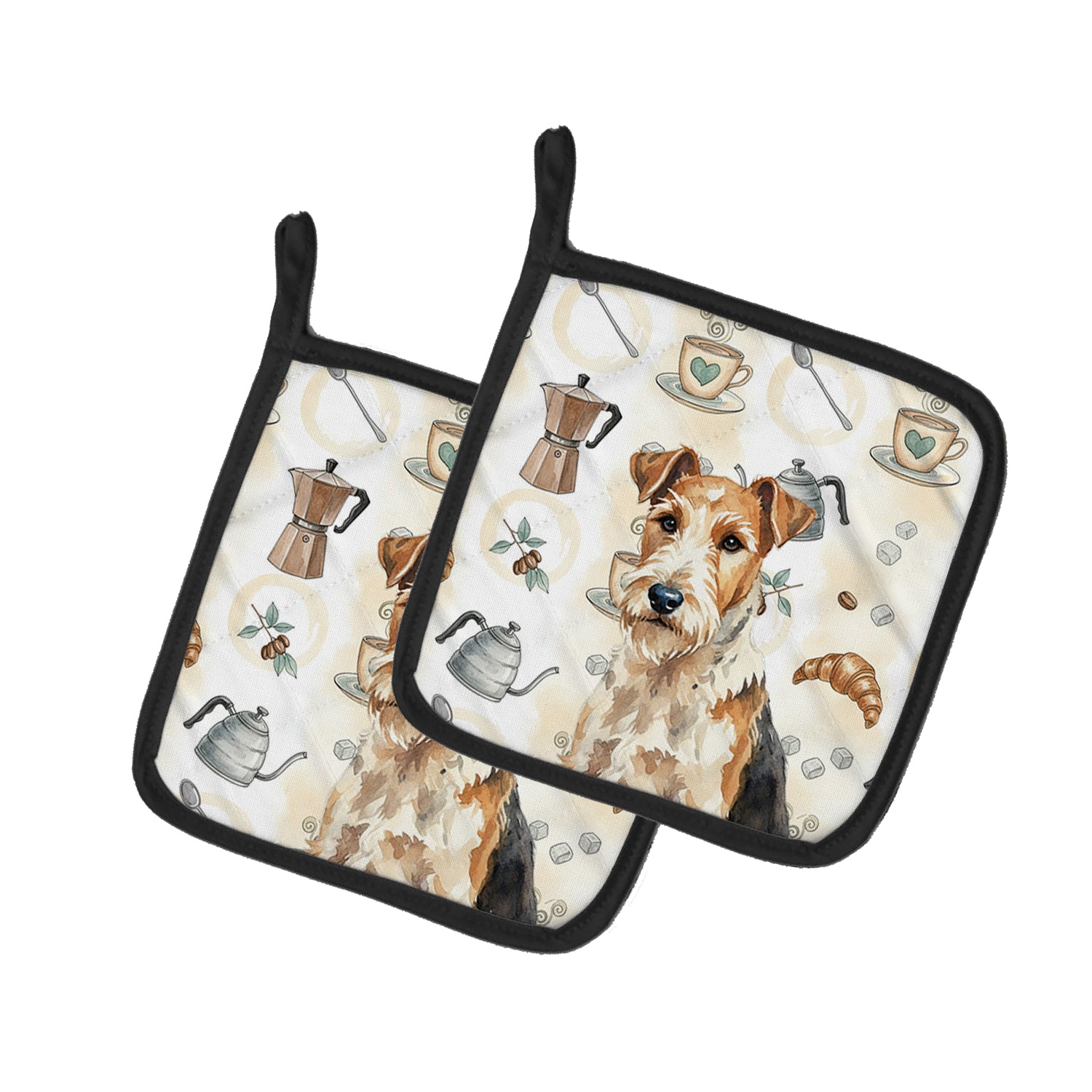 Caroline's Treasures Wire Fox Terrier Coffee Bar Pair of Pot Holders