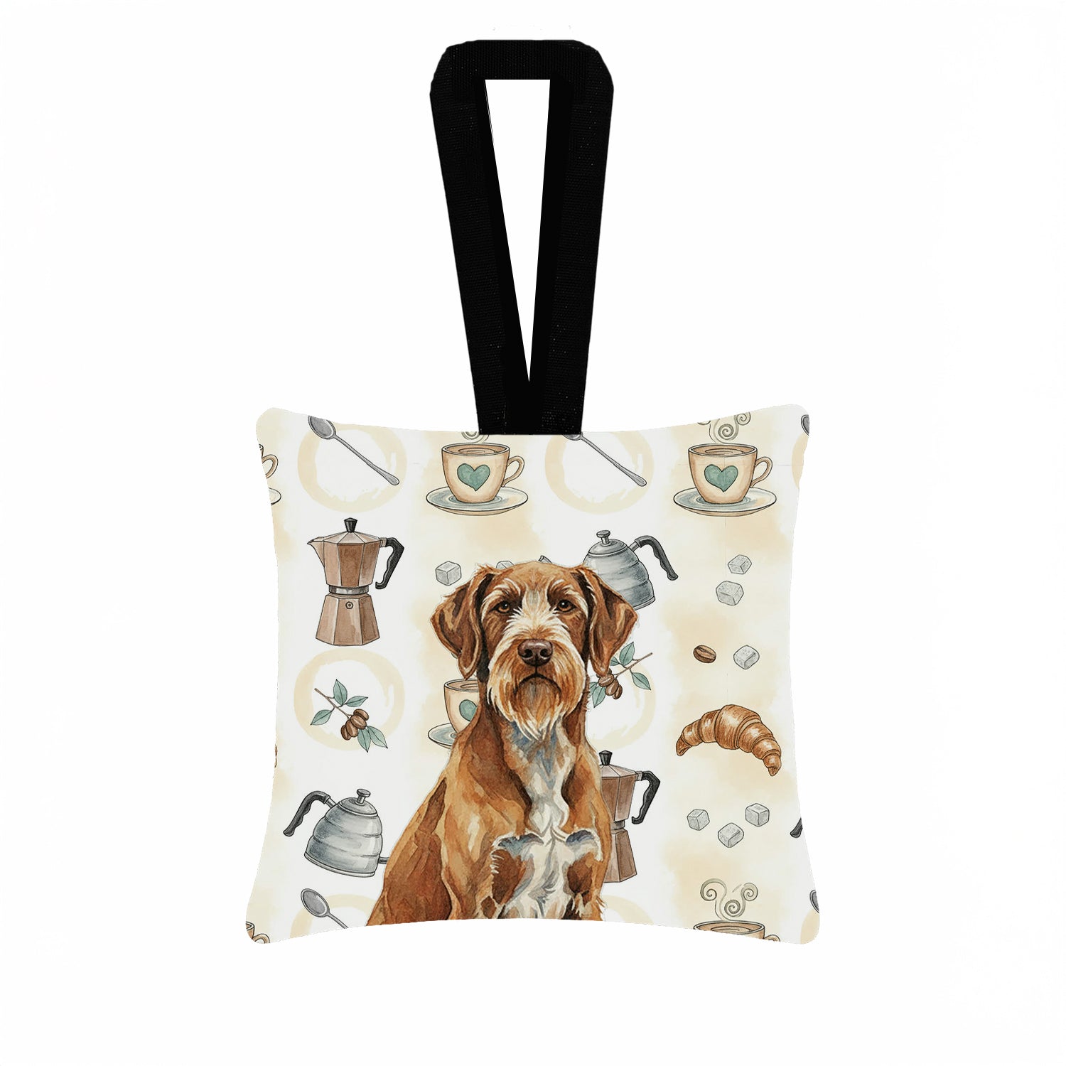 Caroline's Treasures Wirehaired Pointing Griffon Coffee Bar Hanging Square Fabric Ornament 3.5 × 3.5