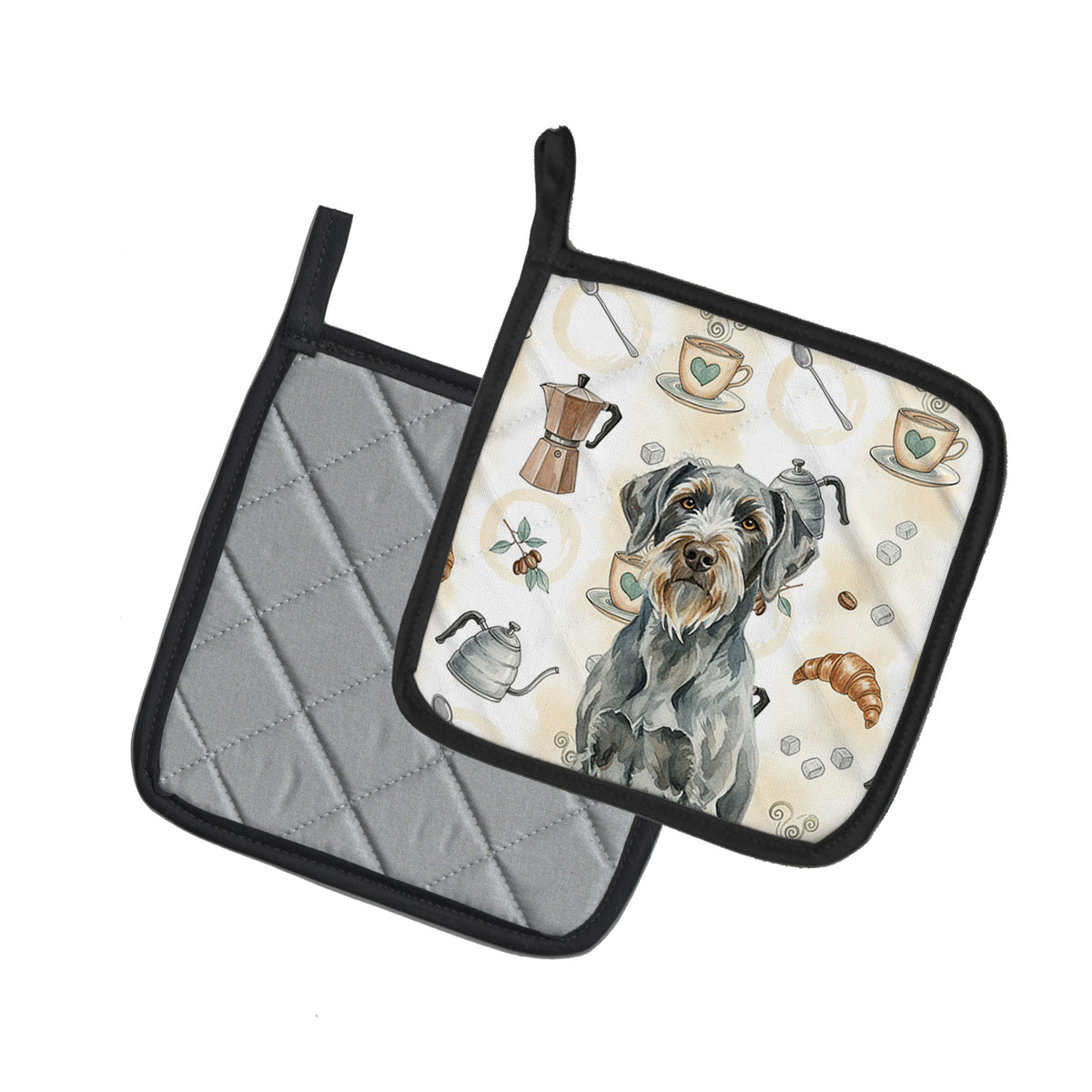 Caroline's Treasures Steel Gray Wirehaired Pointing Griffon Coffee Bar Pair of Pot Holders