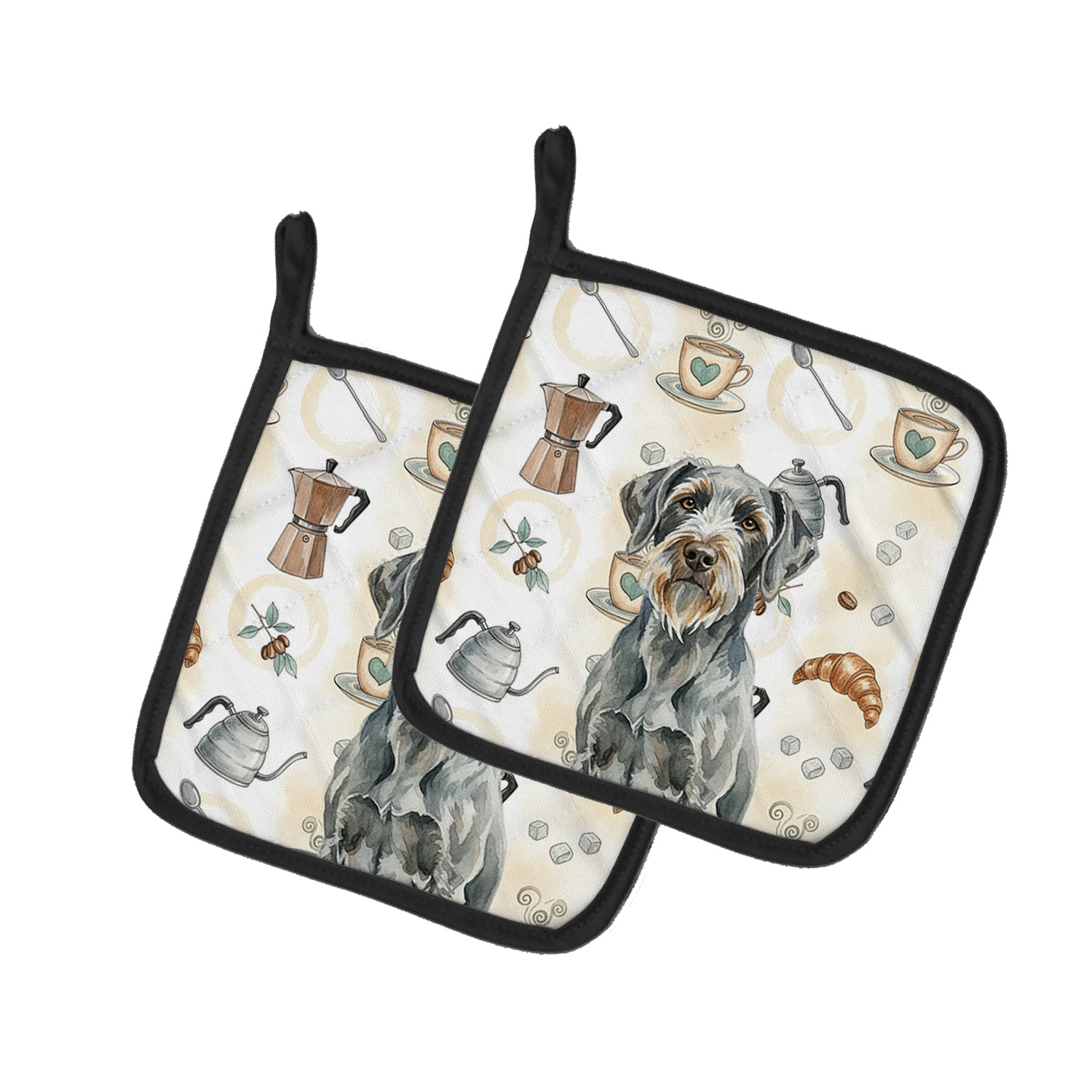 Caroline's Treasures Steel Gray Wirehaired Pointing Griffon Coffee Bar Pair of Pot Holders