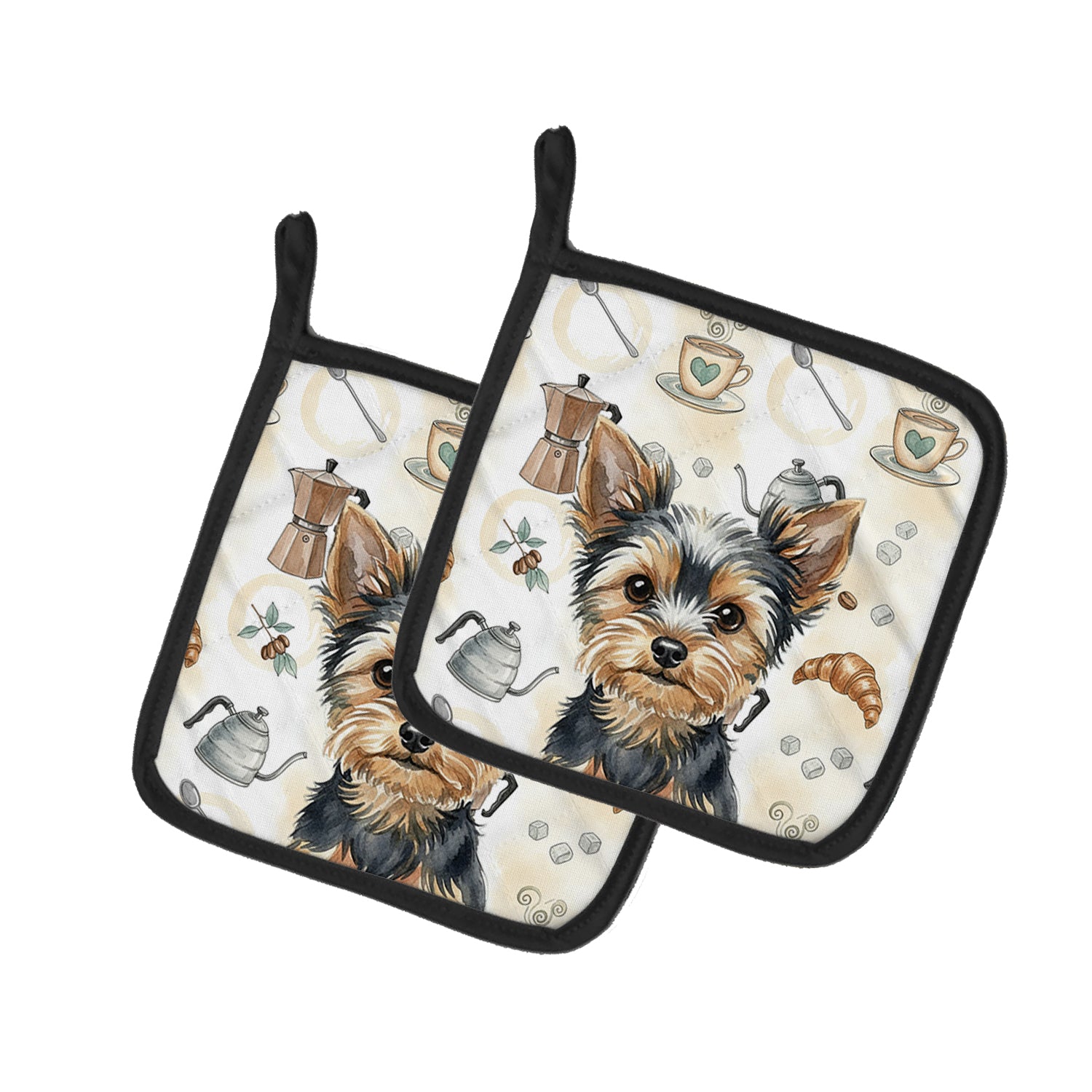 Caroline's Treasures Black and Tan Yorkshire Terrier Coffee Bar Pair of Pot Holders