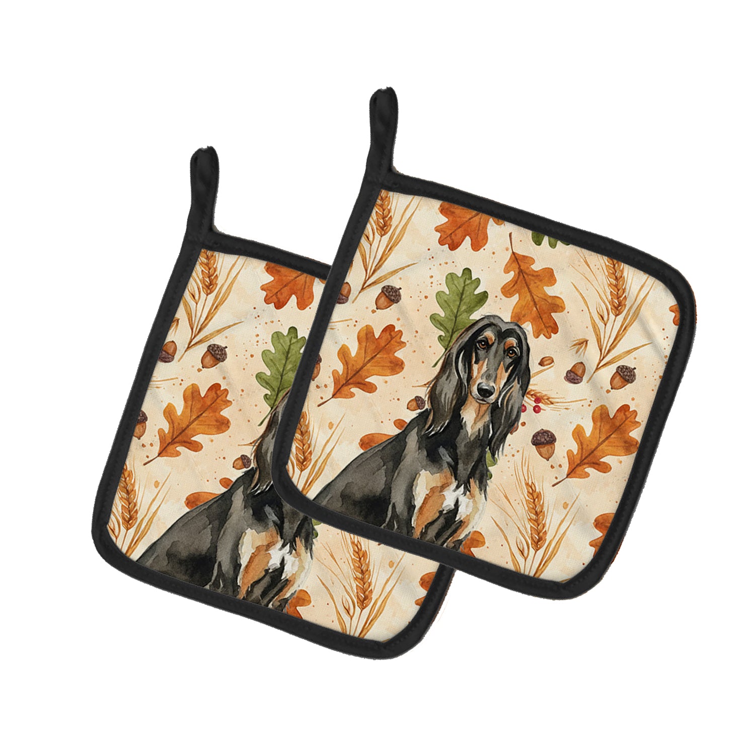 Caroline's Treasures Black & Tan Afghan Hound Heirloom Fall Pair of Pot Holders