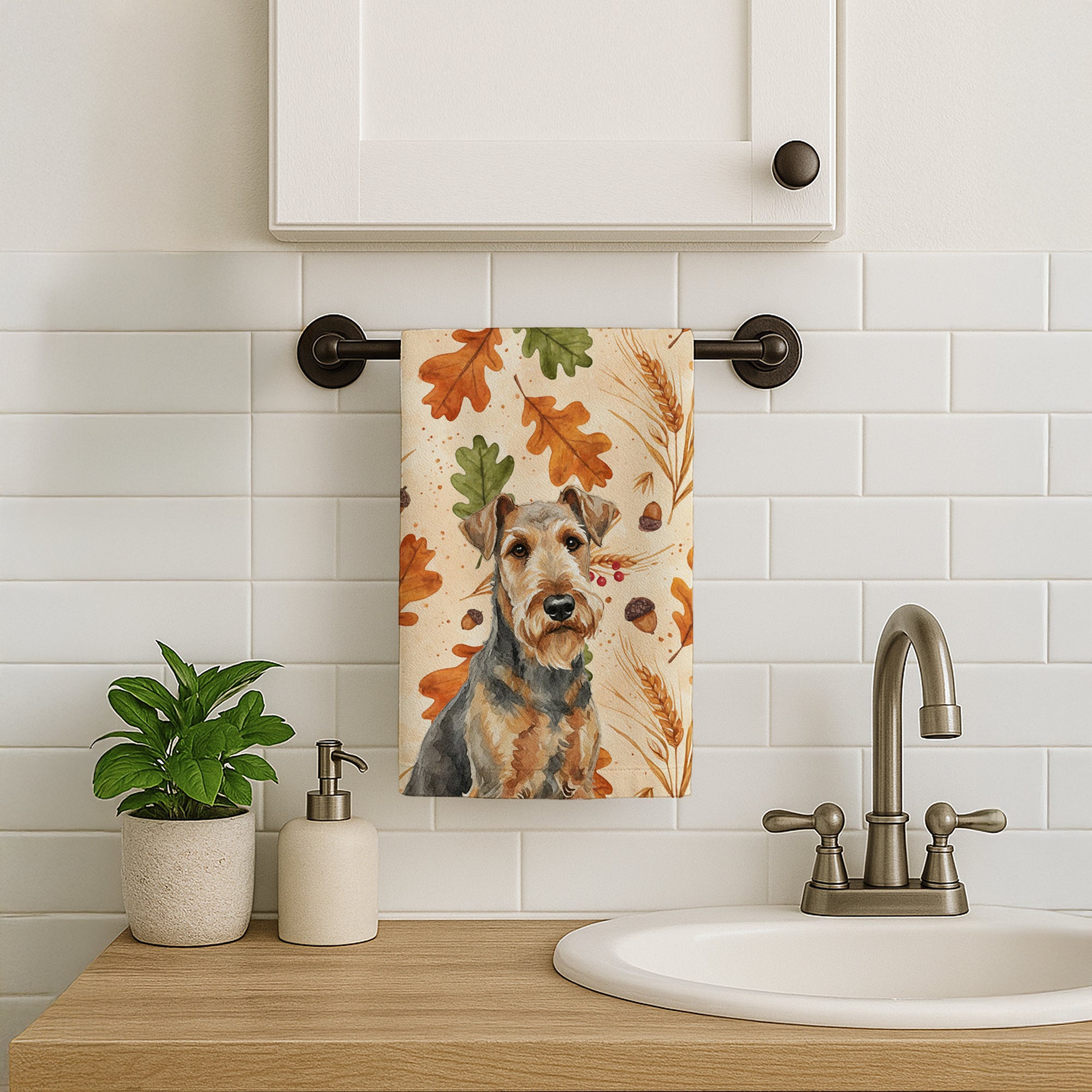 Caroline's Treasures Grizzle Airedale Terrier Heirloom Fall Kitchen Towel