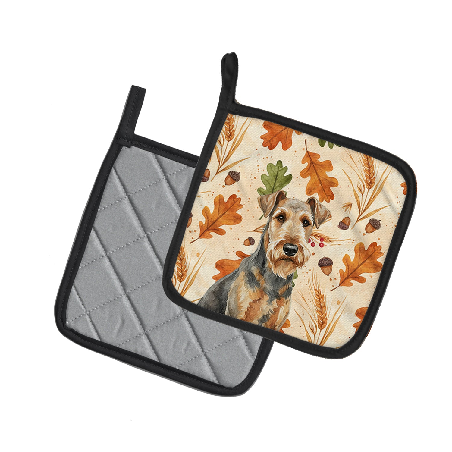 Caroline's Treasures Grizzle Airedale Terrier Heirloom Fall Pair of Pot Holders
