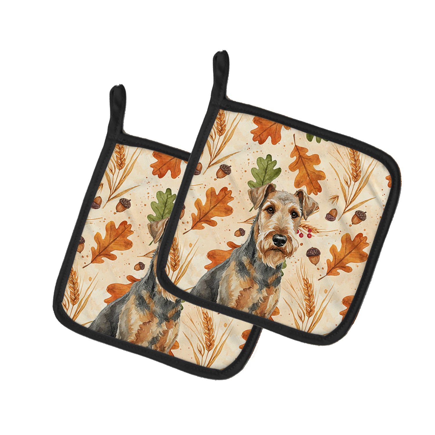 Caroline's Treasures Grizzle Airedale Terrier Heirloom Fall Pair of Pot Holders