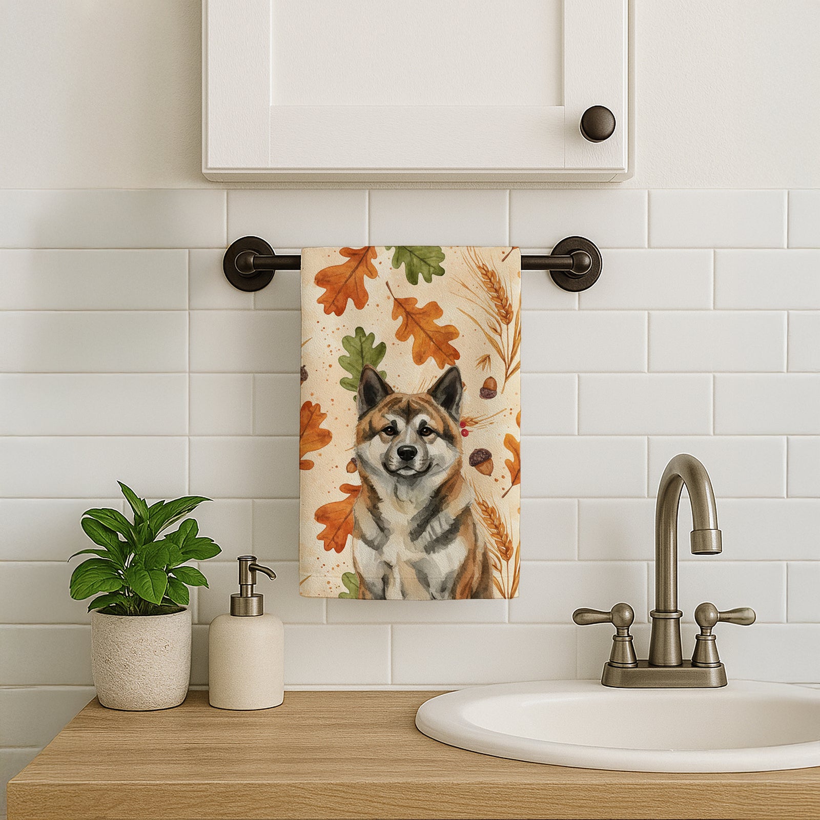Caroline's Treasures Brindle Akita Heirloom Fall Kitchen Towel
