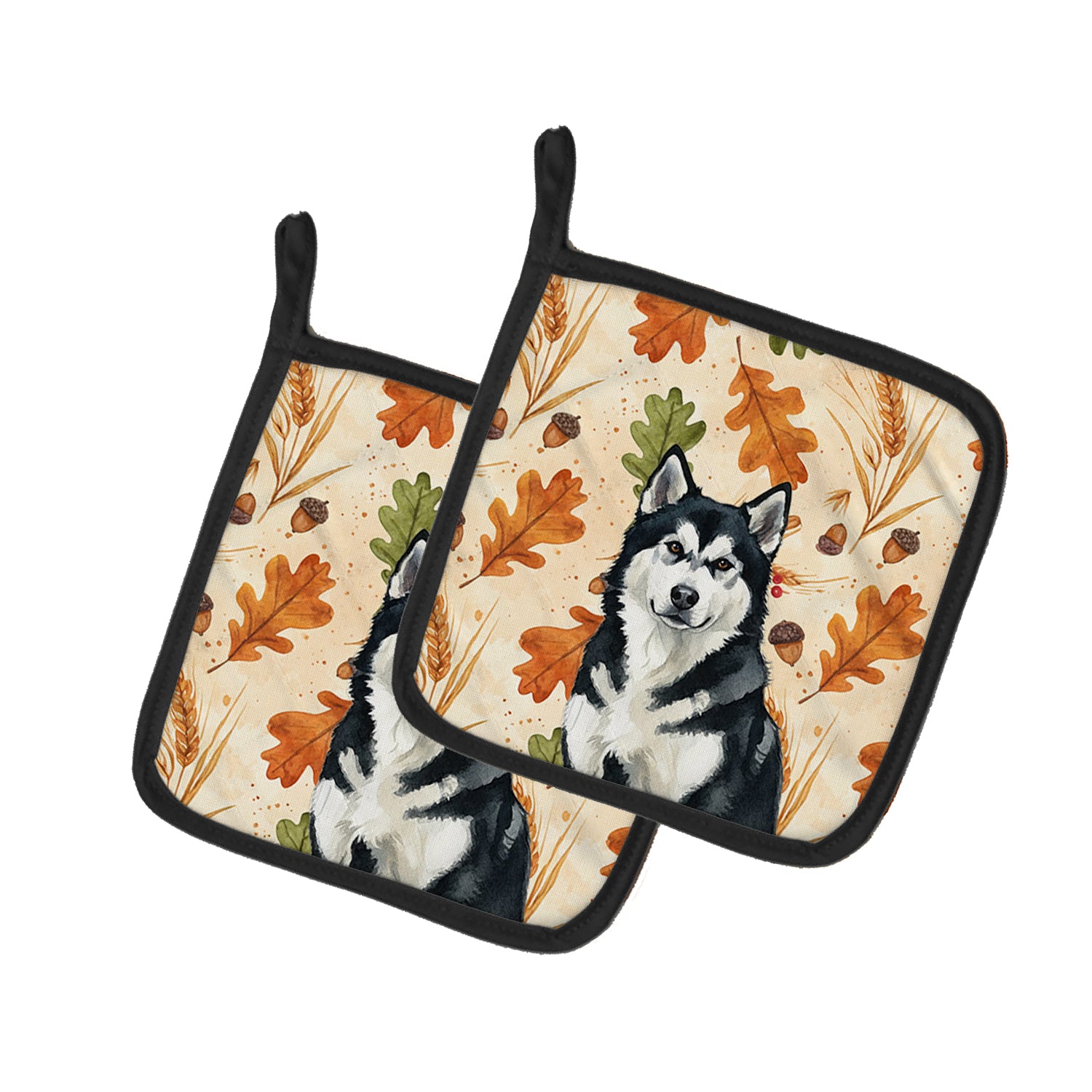 Caroline's Treasures Black and White Alaskan Malamute Heirloom Fall Pair of Pot Holders