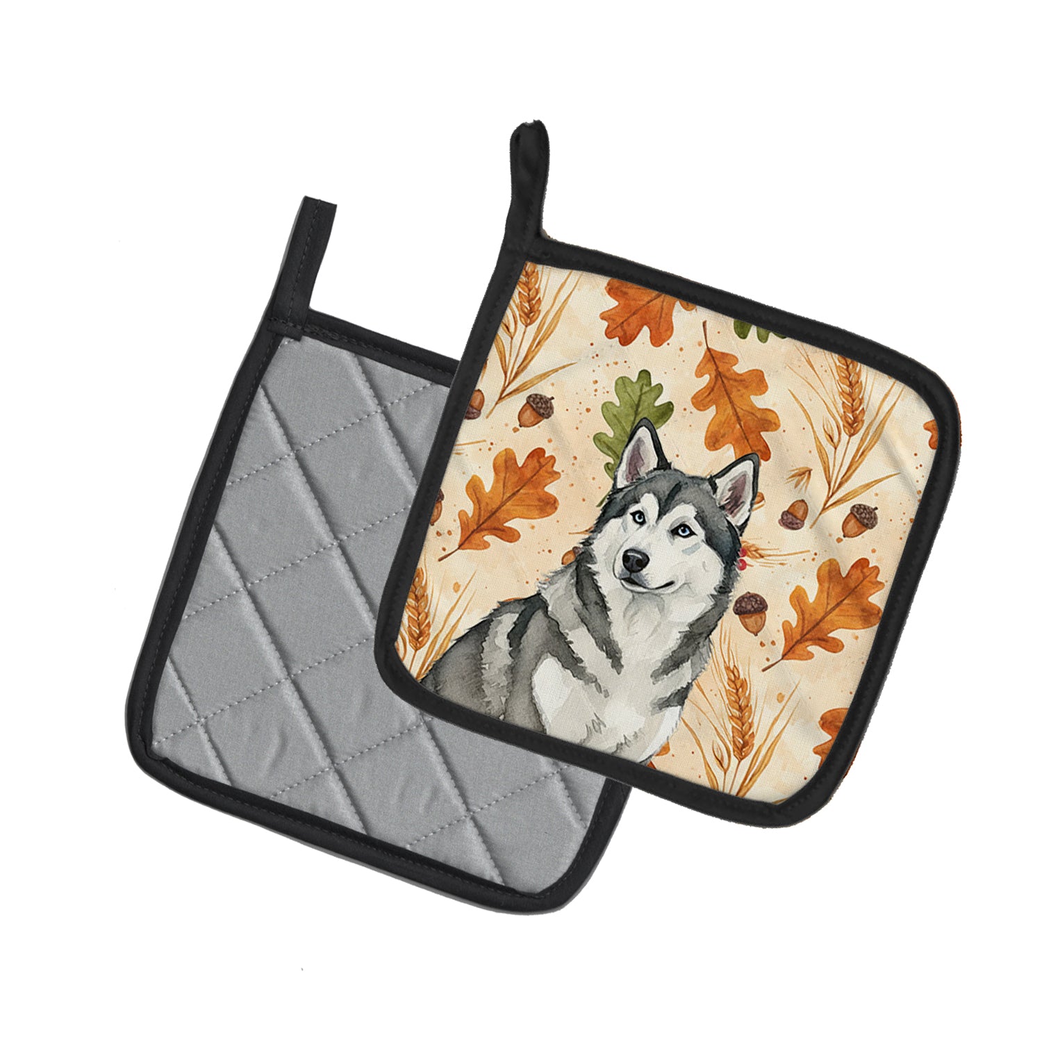 Caroline's Treasures Gray and White Alaskan Malamute Heirloom Fall Pair of Pot Holders