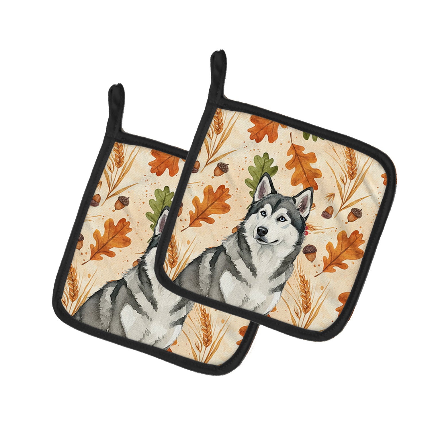 Caroline's Treasures Gray and White Alaskan Malamute Heirloom Fall Pair of Pot Holders