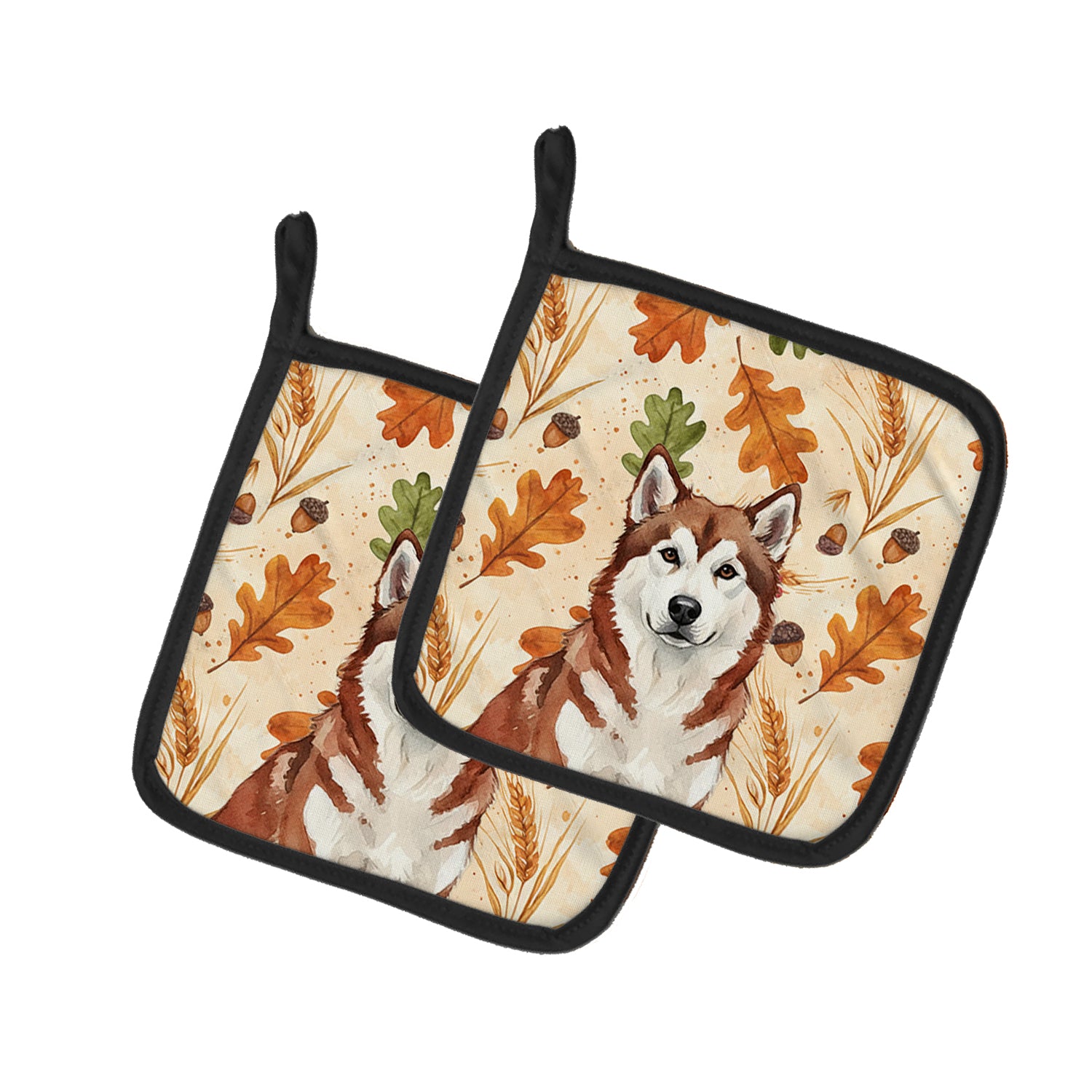 Caroline's Treasures Red and White Alaskan Malamute Heirloom Fall Pair of Pot Holders