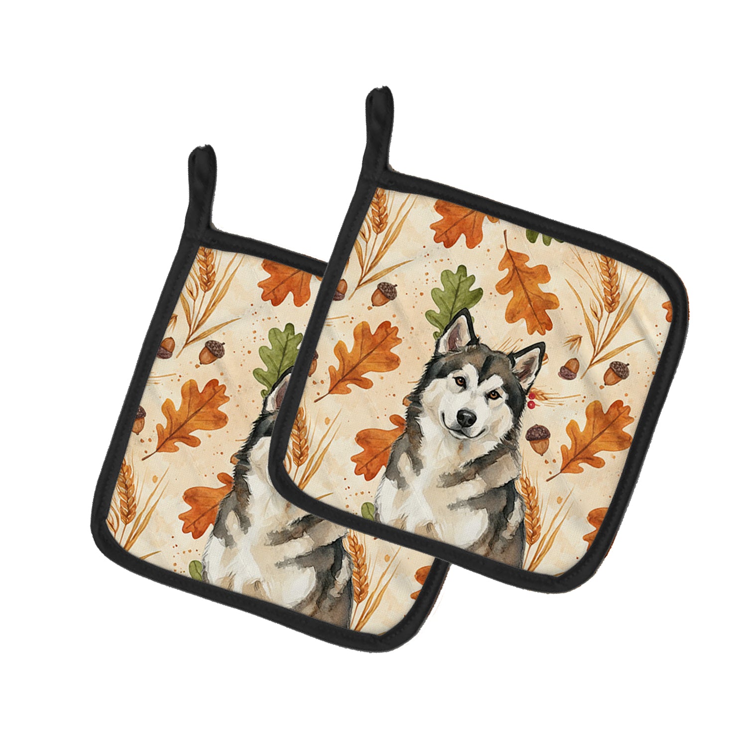 Caroline's Treasures Sable and White Alaskan Malamute Heirloom Fall Pair of Pot Holders