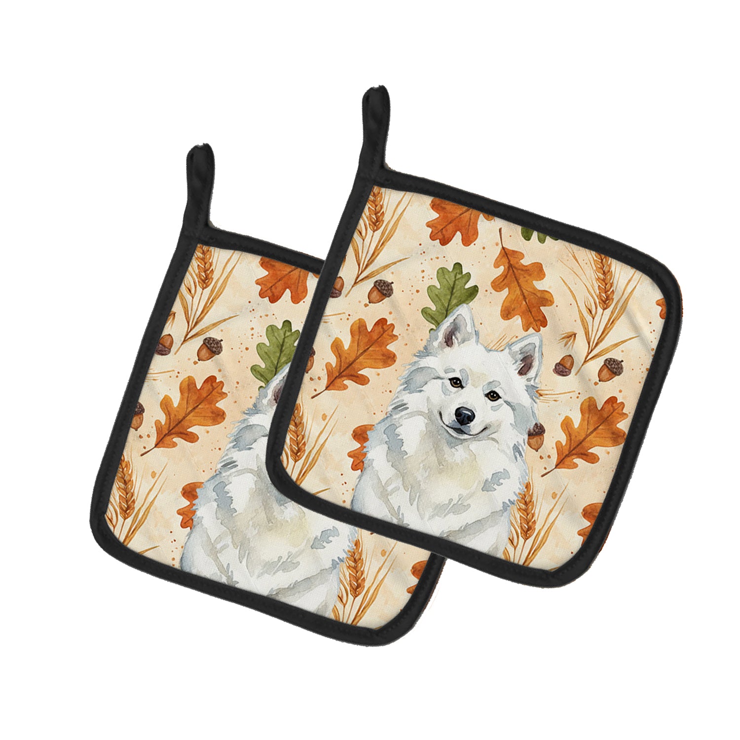 Caroline's Treasures American Eskimo Heirloom Fall Pair of Pot Holders