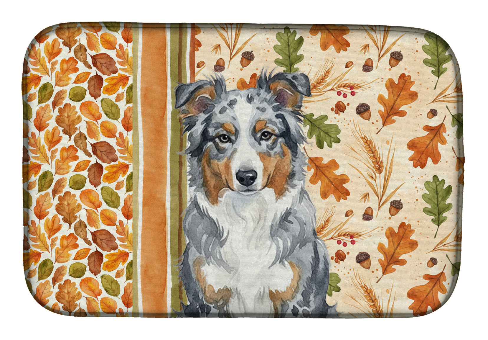 Caroline's Treasures Blue Merle American Shepherd Heirloom Fall Dish Drying Mat