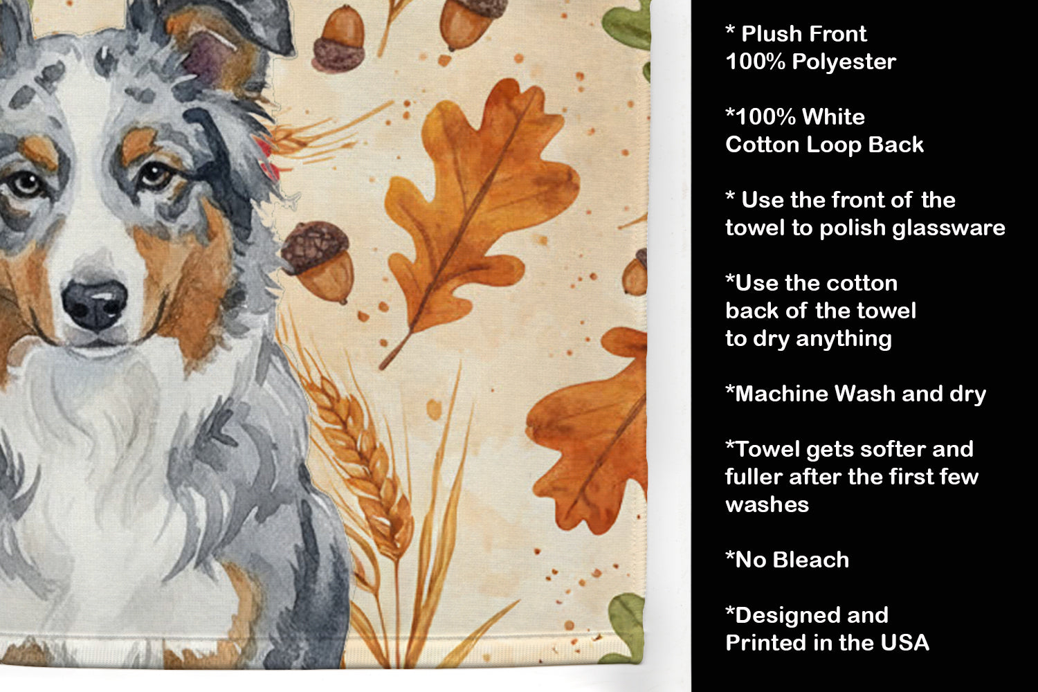 Caroline's Treasures Blue Merle American Shepherd Heirloom Fall Kitchen Towel