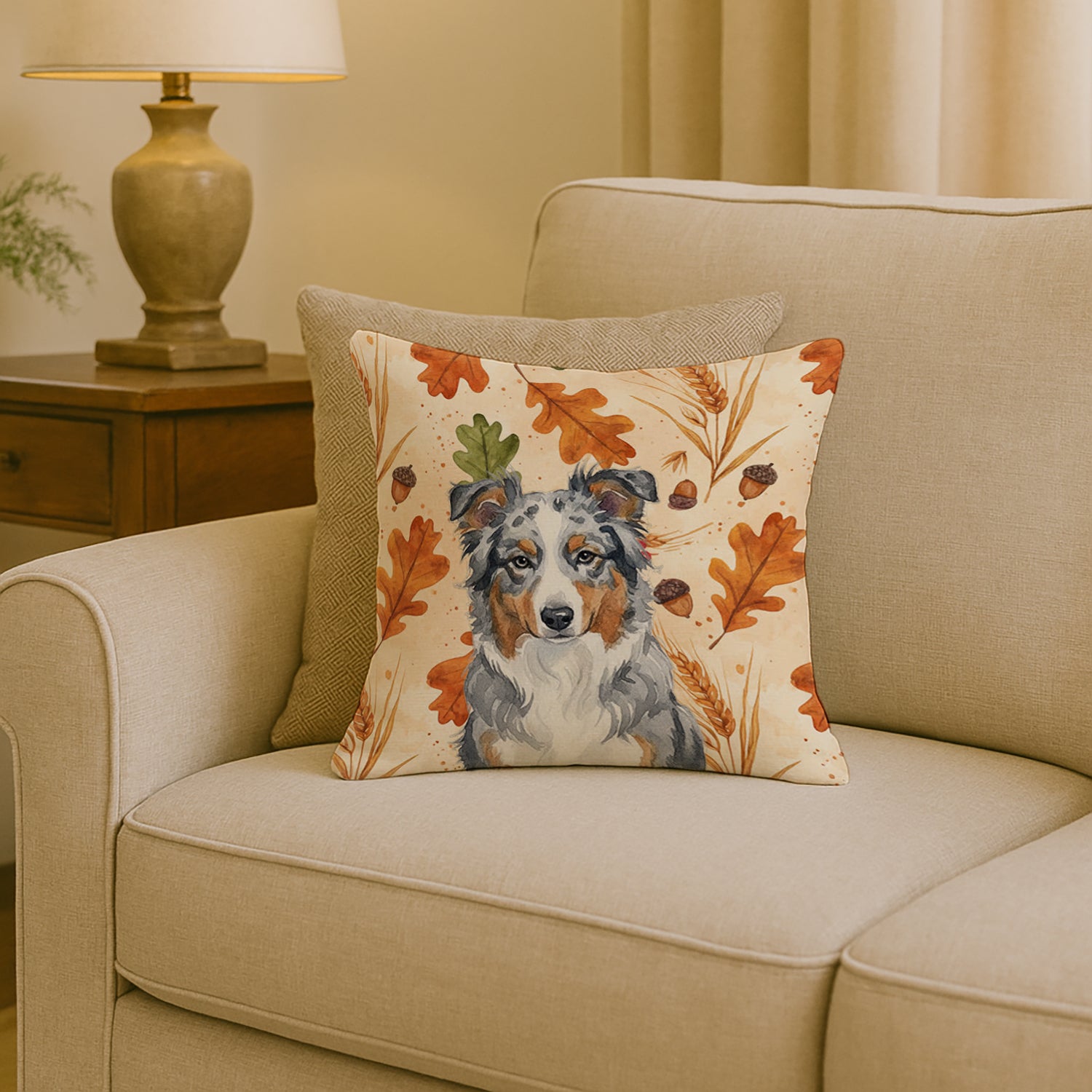 Caroline's Treasures Blue Merle American Shepherd Heirloom Fall Throw Pillow