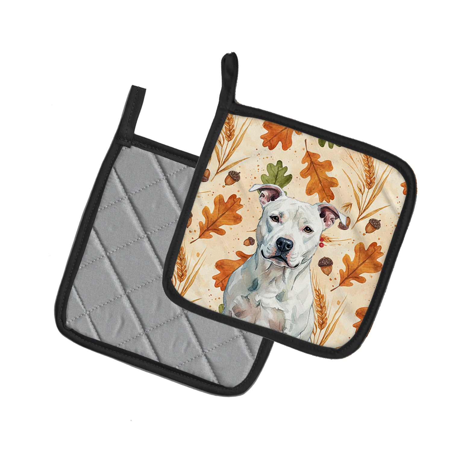 Caroline's Treasures White American Staffordshire Terrier Heirloom Fall Pair of Pot Holders