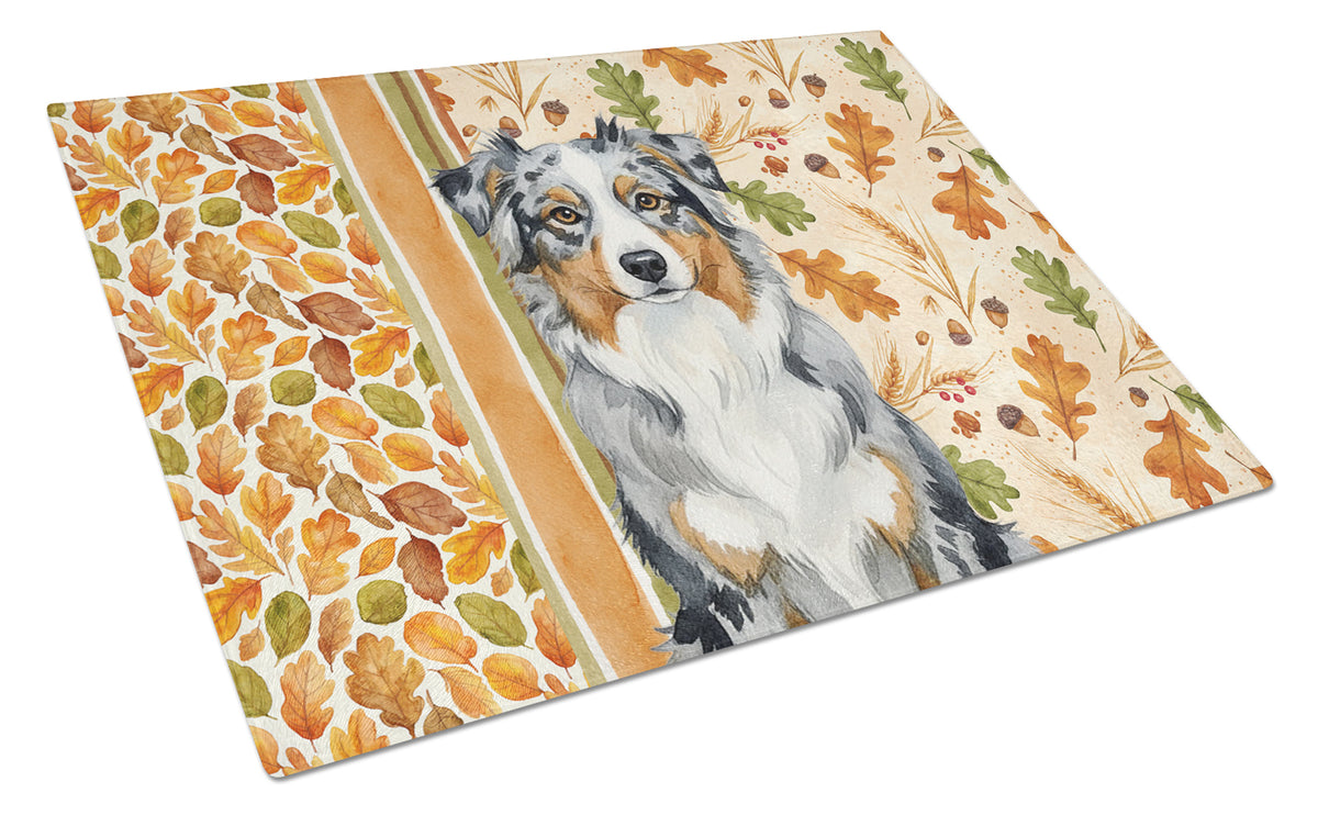 Caroline's Treasures Blue Merle Australian Shepherd Heirloom Fall Glass Cutting Board