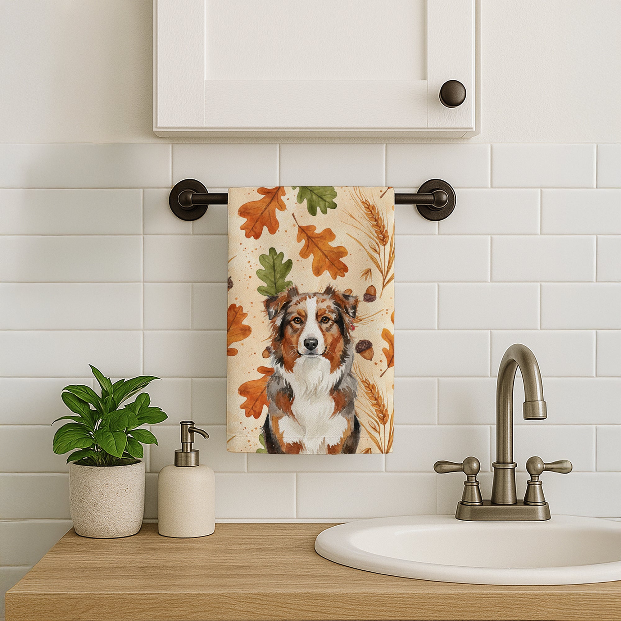 Caroline's Treasures Red Merle Australian Shepherd Heirloom Fall Kitchen Towel