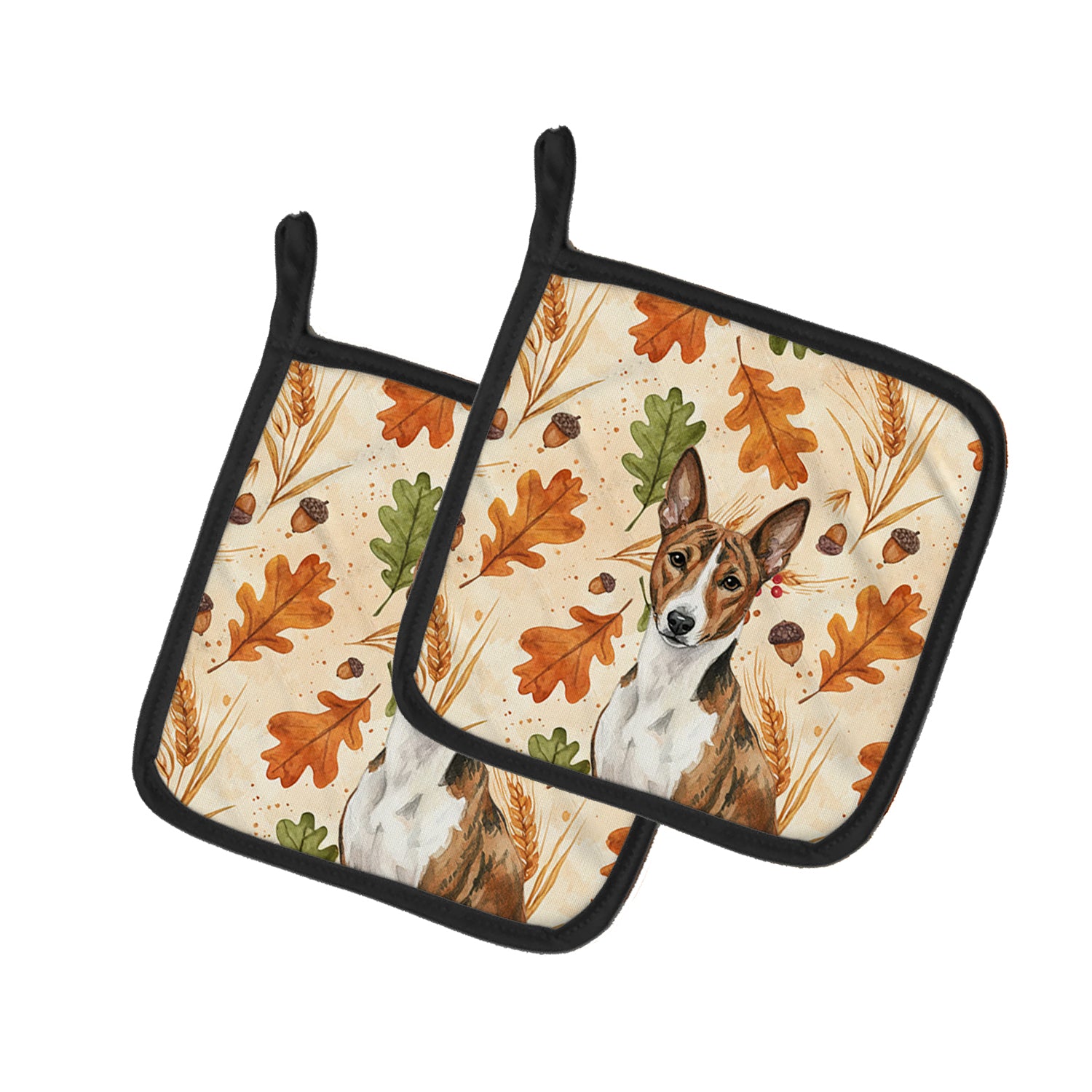 Caroline's Treasures Brindle and White Basenji Heirloom Fall Pair of Pot Holders