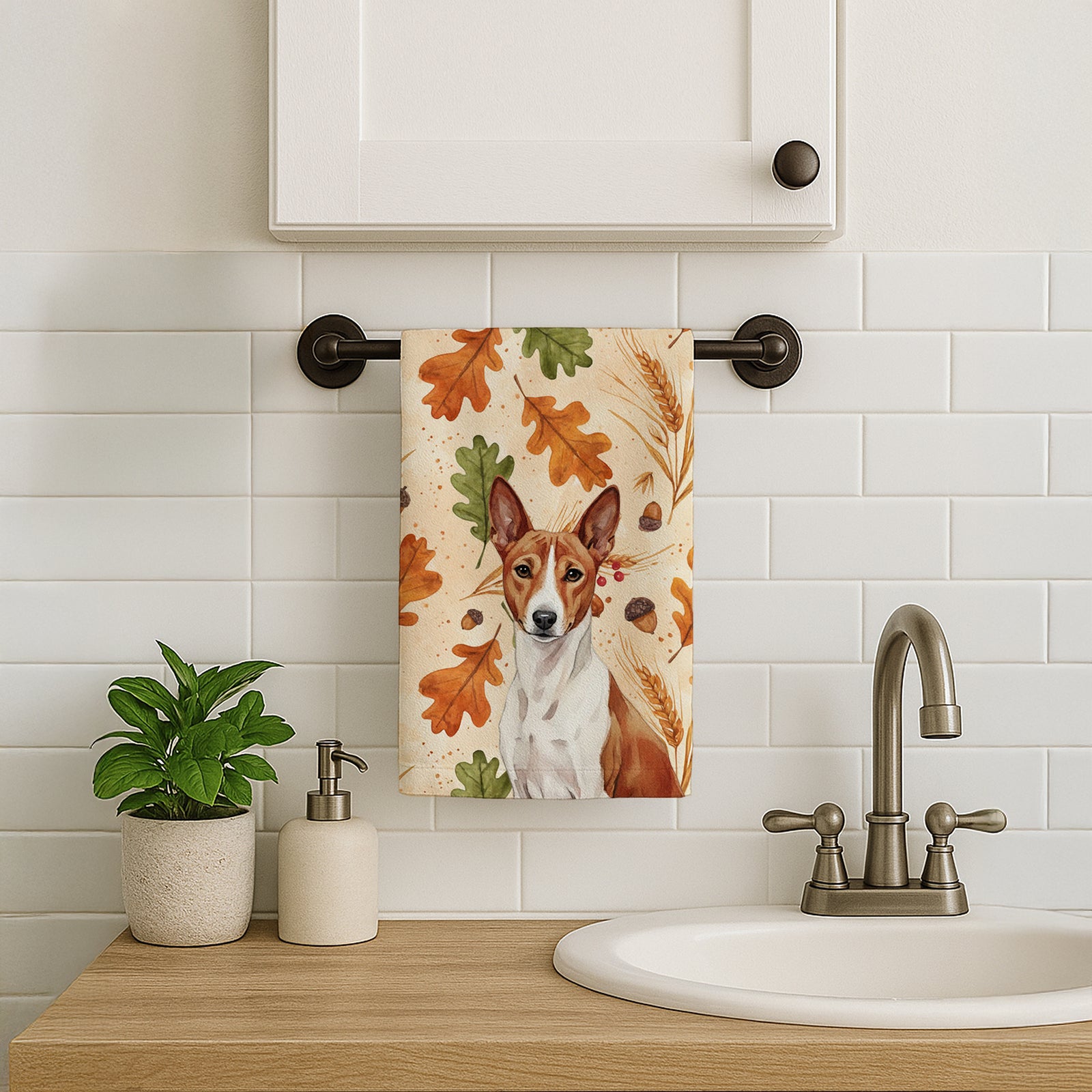 Caroline's Treasures Red and White Basenji Heirloom Fall Kitchen Towel