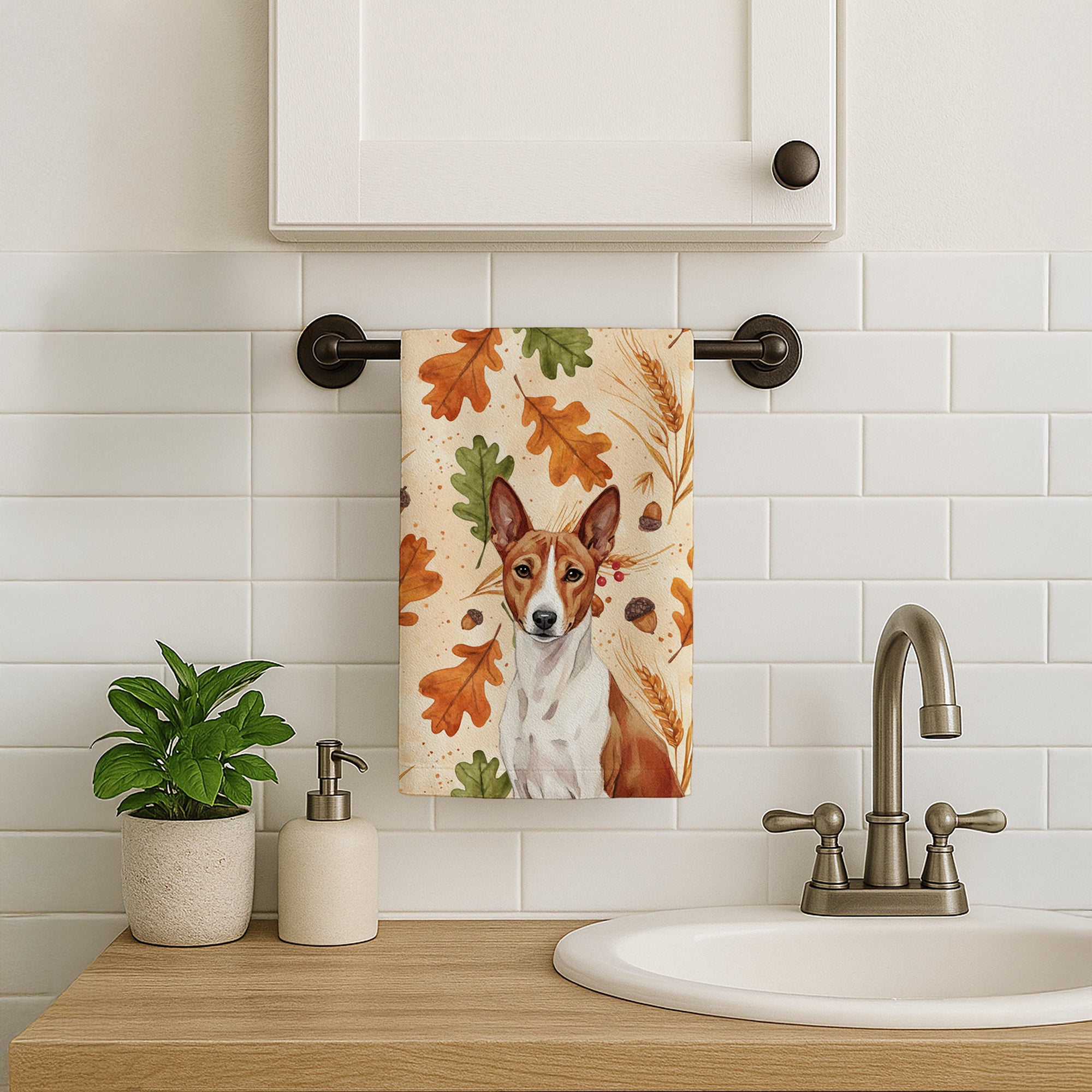 Caroline's Treasures Red and White Basenji Heirloom Fall Kitchen Towel