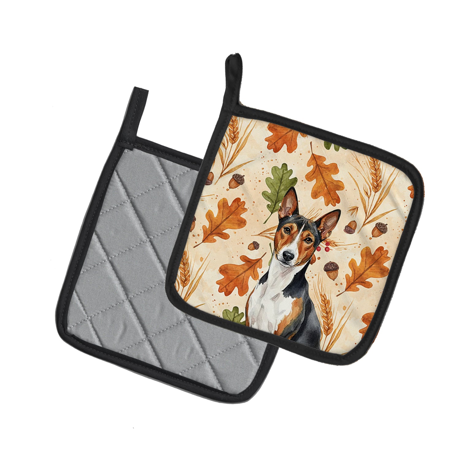Caroline's Treasures Tricolor and White Basenji Heirloom Fall Pair of Pot Holders