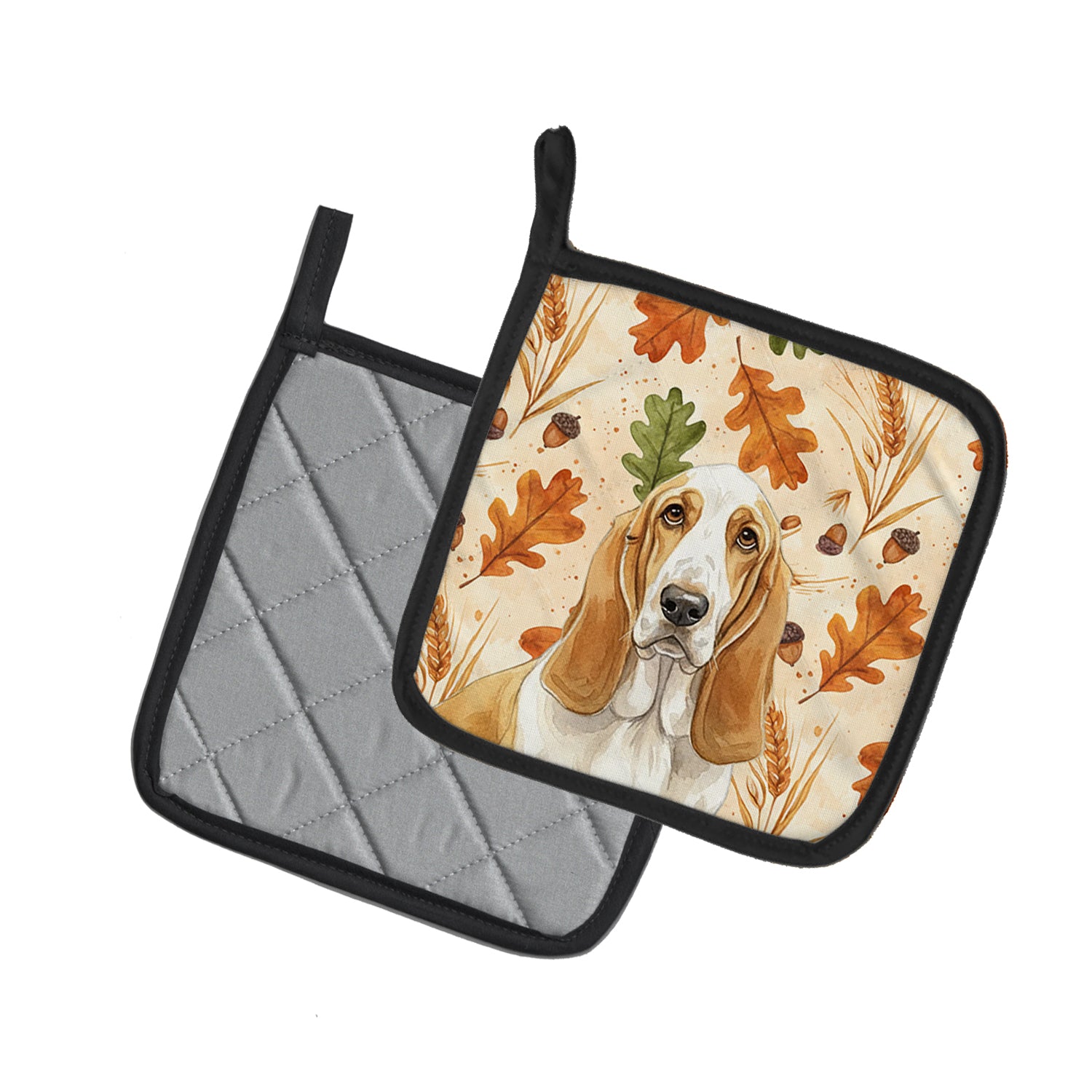 Caroline's Treasures Lemon and White Basset Hound Heirloom Fall Pair of Pot Holders