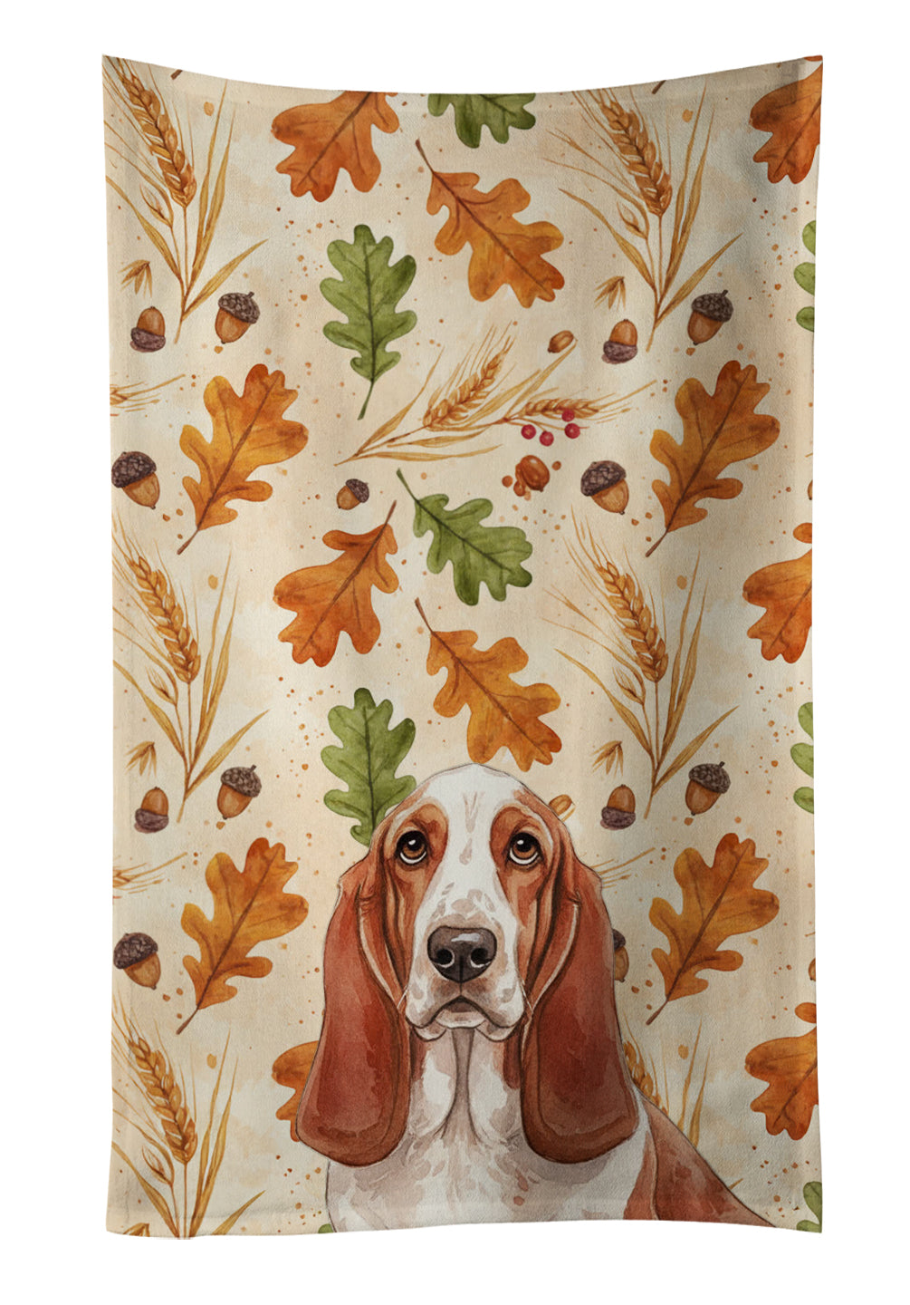 Caroline's Treasures Red and White Basset Hound Heirloom Fall Kitchen Towel