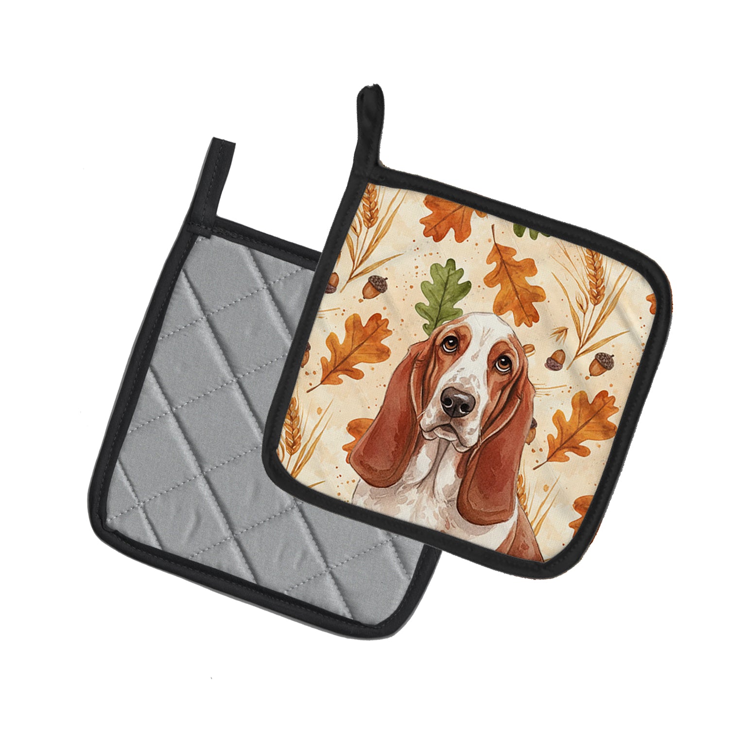 Caroline's Treasures Red and White Basset Hound Heirloom Fall Pair of Pot Holders