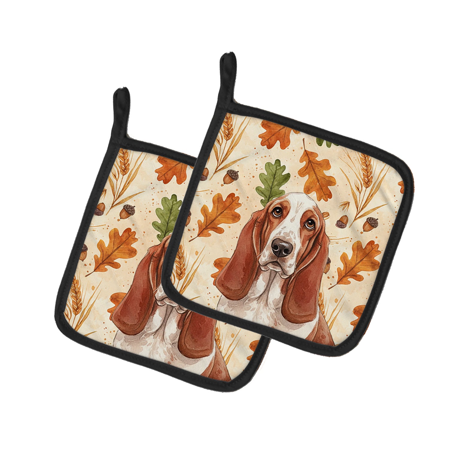 Caroline's Treasures Red and White Basset Hound Heirloom Fall Pair of Pot Holders