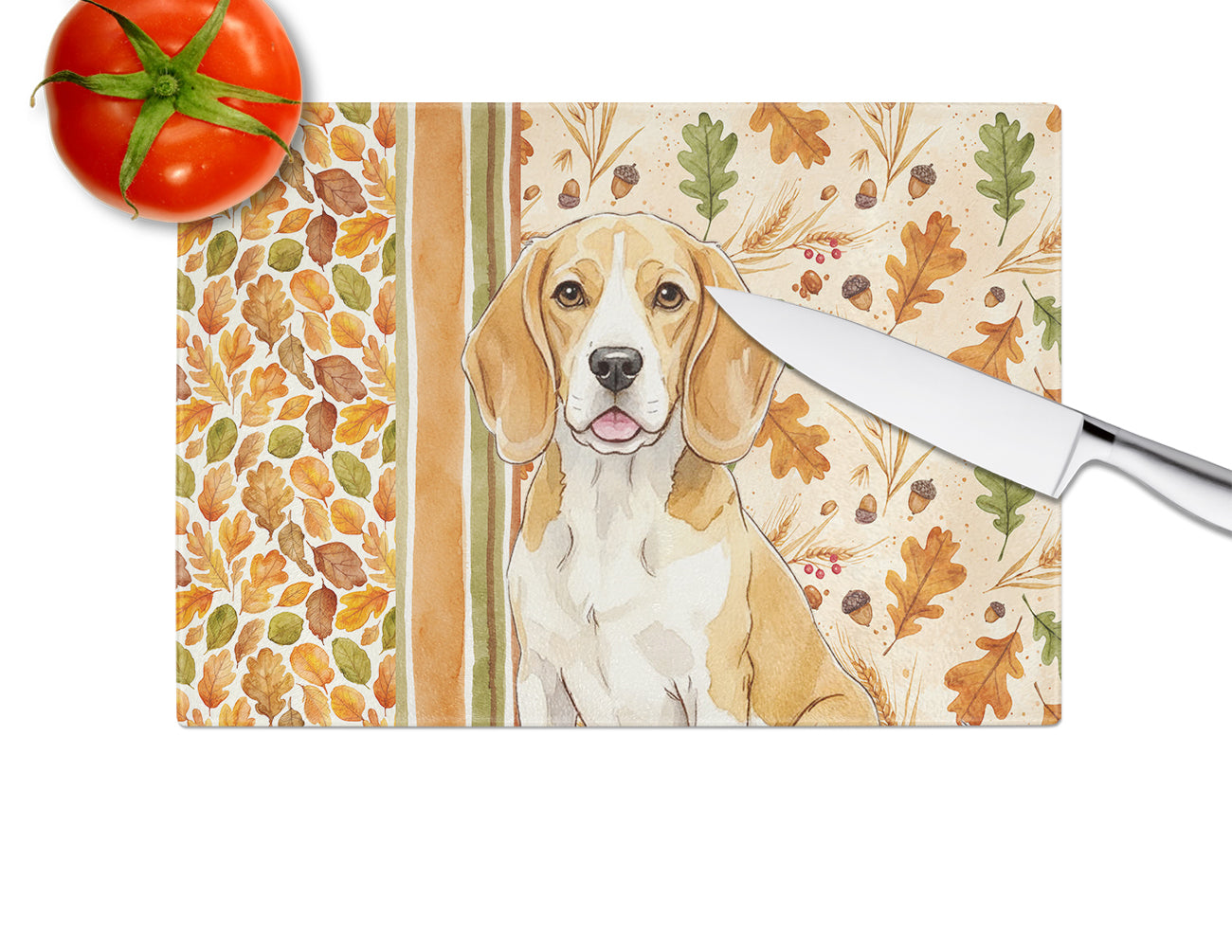 Caroline's Treasures Lemon and White Beagle Heirloom Fall Glass Cutting Board