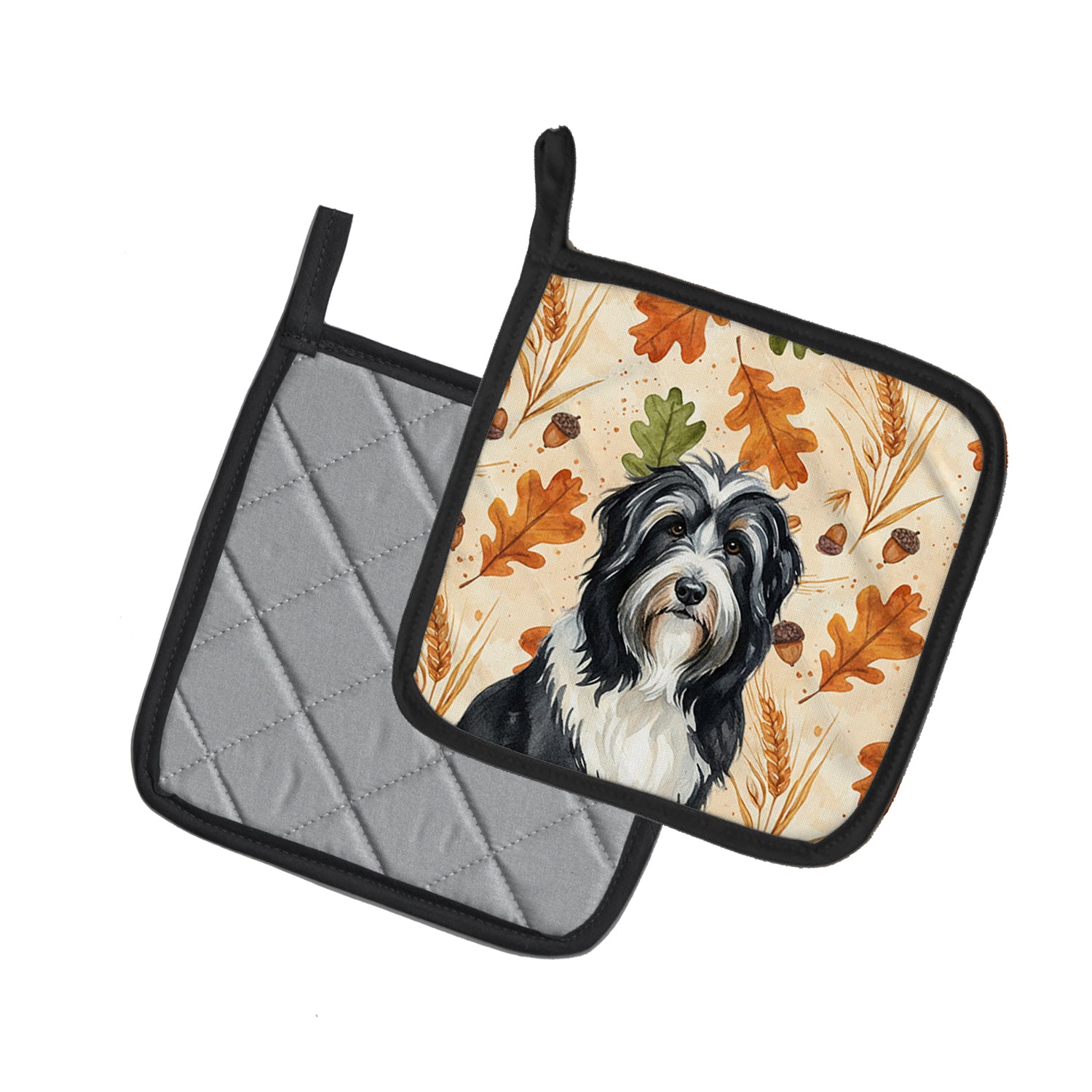 Caroline's Treasures Black Bearded Collie Heirloom Fall Pair of Pot Holders