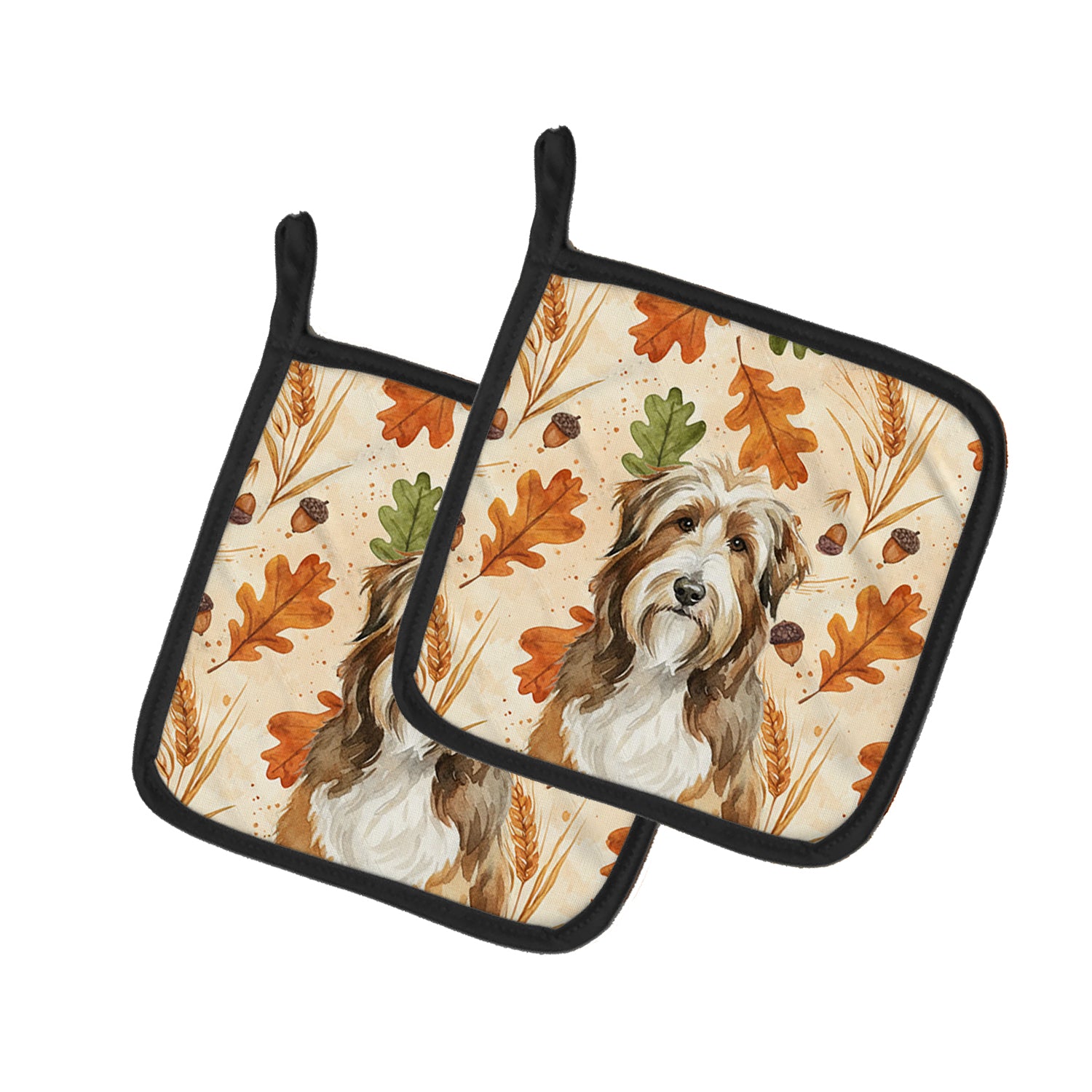 Caroline's Treasures Brown Bearded Collie Heirloom Fall Pair of Pot Holders