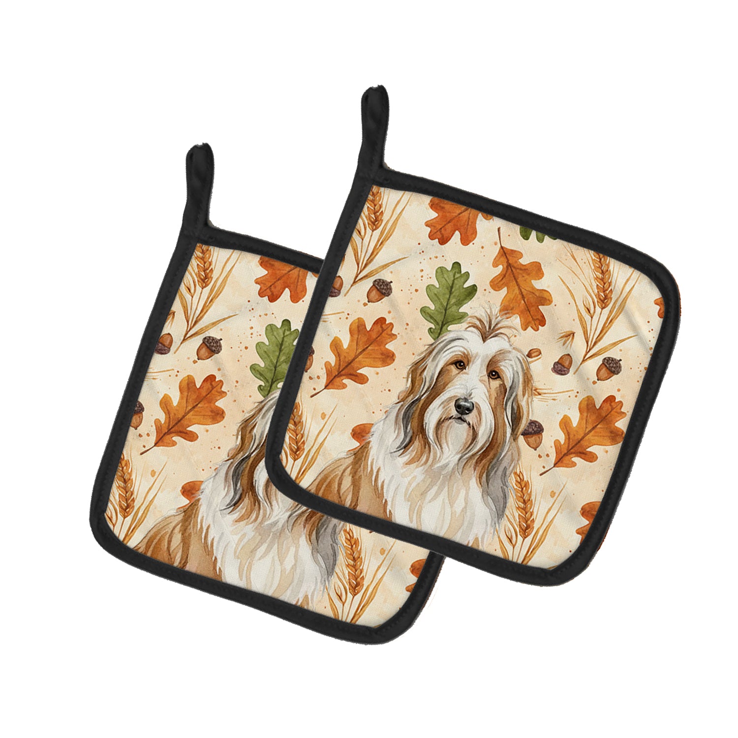 Caroline's Treasures Fawn Bearded Collie Heirloom Fall Pair of Pot Holders