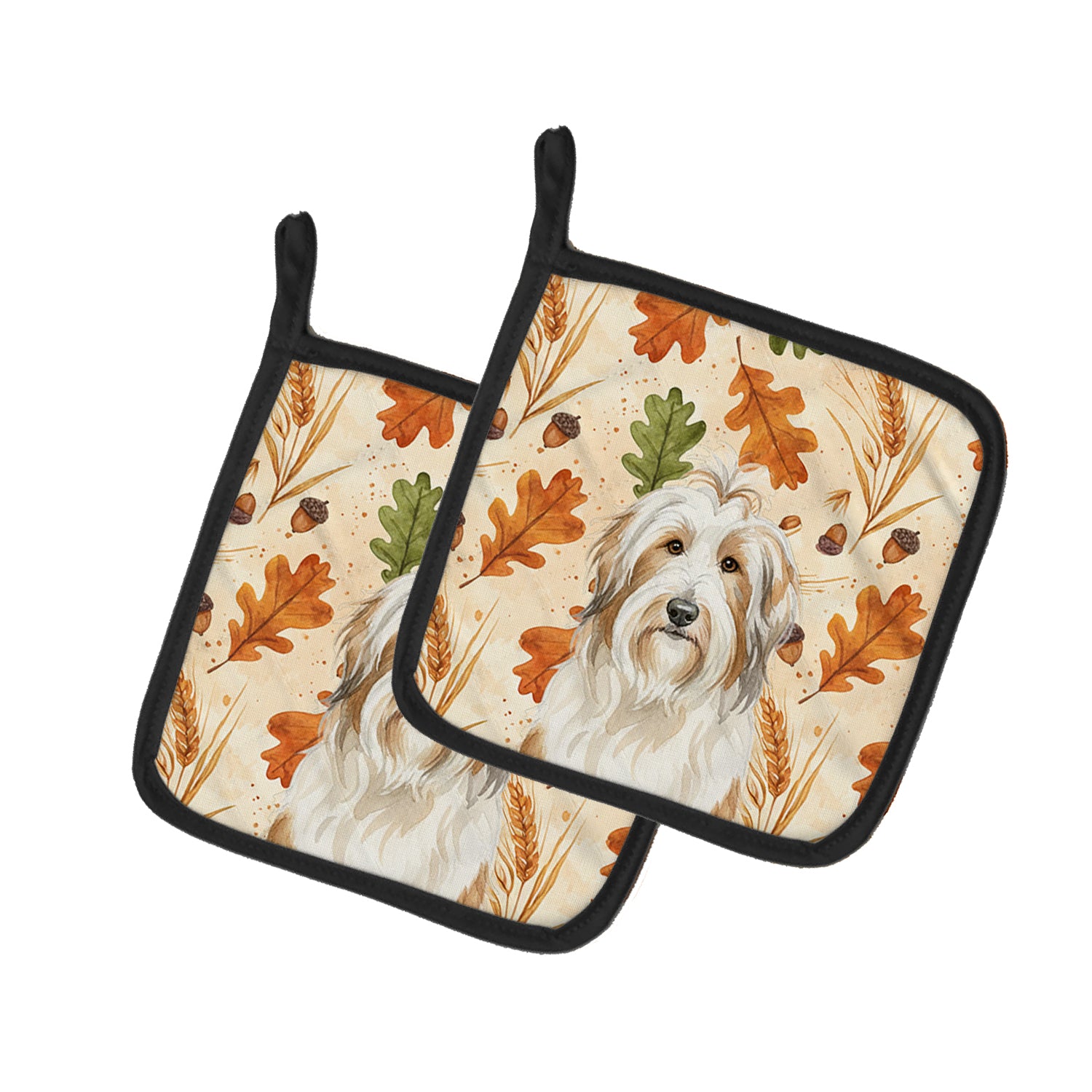 Caroline's Treasures White and Tan Bearded Collie Heirloom Fall Pair of Pot Holders