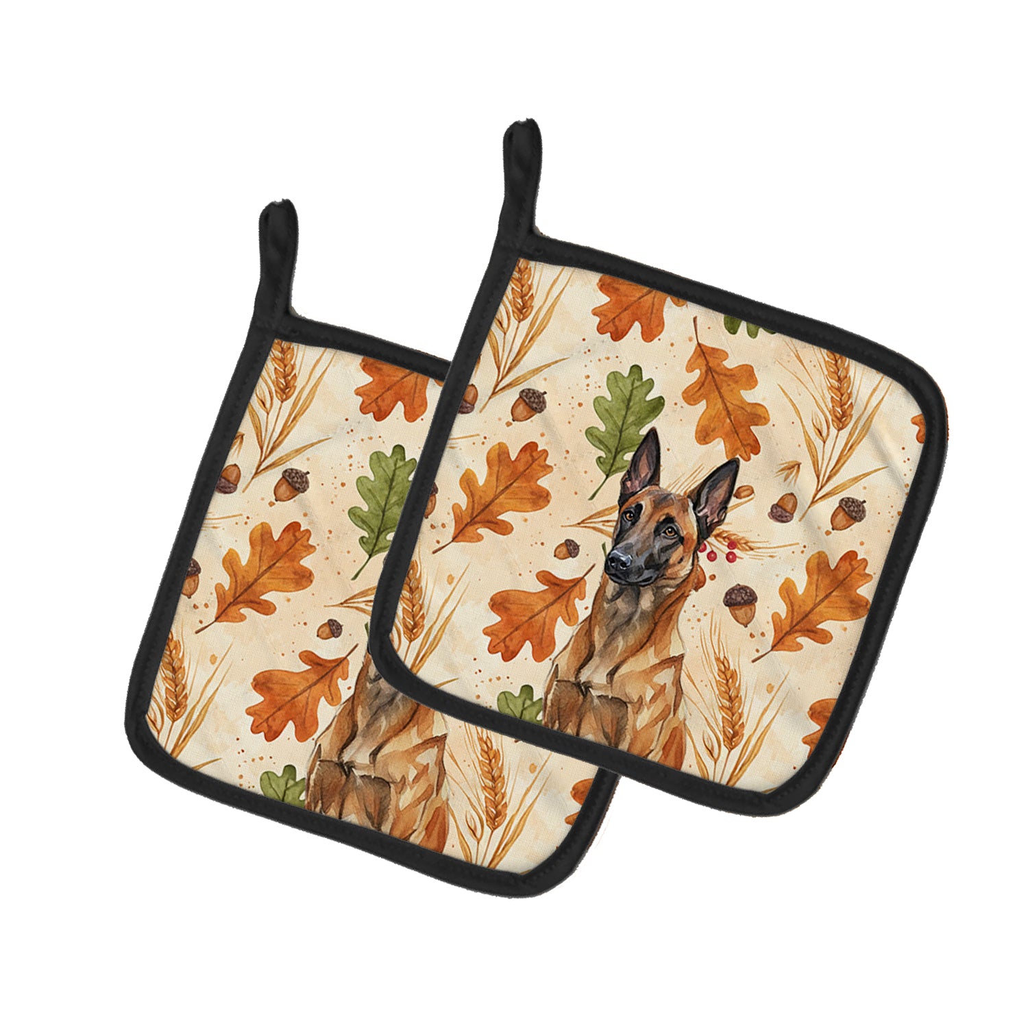 Caroline's Treasures Mahogany Belgian Malinois Heirloom Fall Pair of Pot Holders