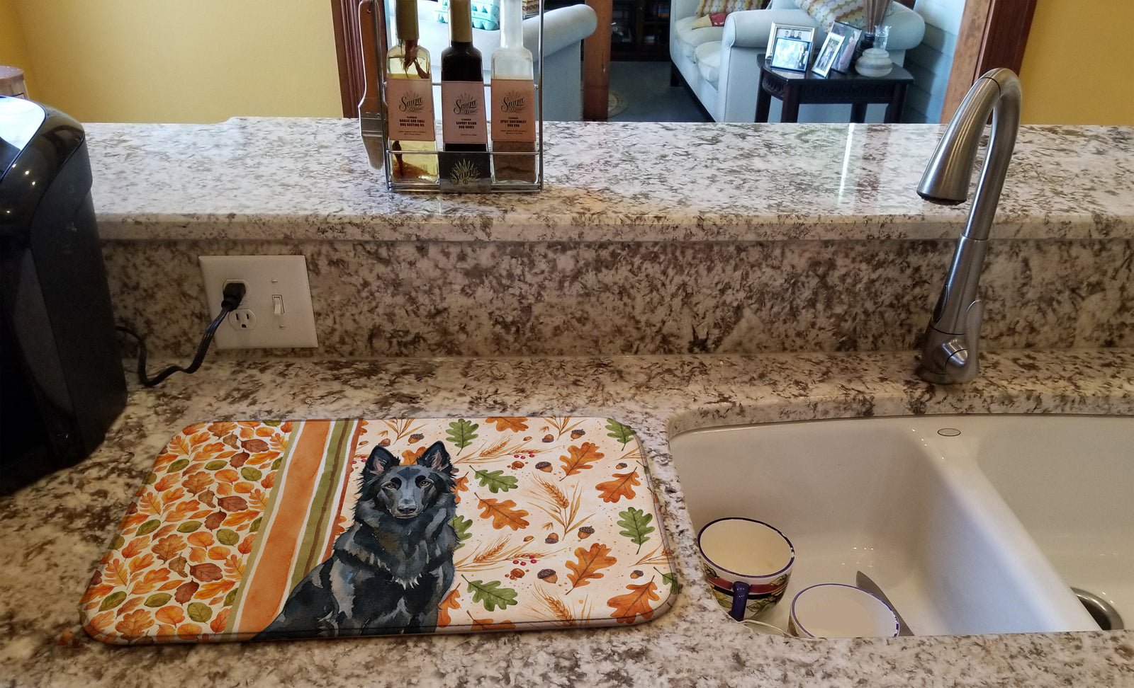 Caroline's Treasures Belgian Sheepdog Groenendael Heirloom Fall Dish Drying Mat